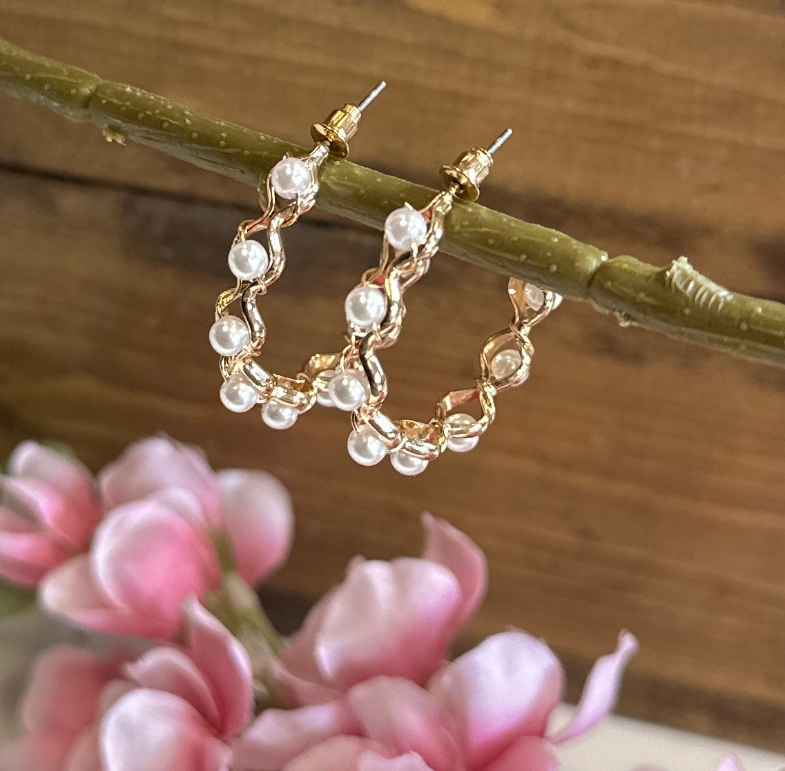 Gold Hoop Pearl Earrings