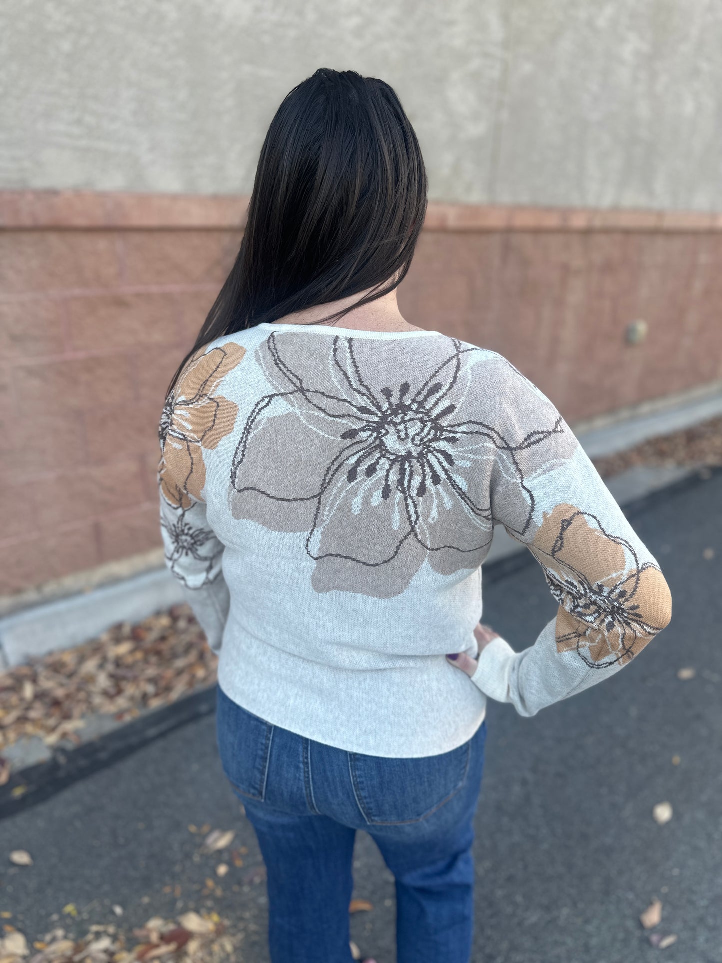 Taupe Floral Jacquard Dolman