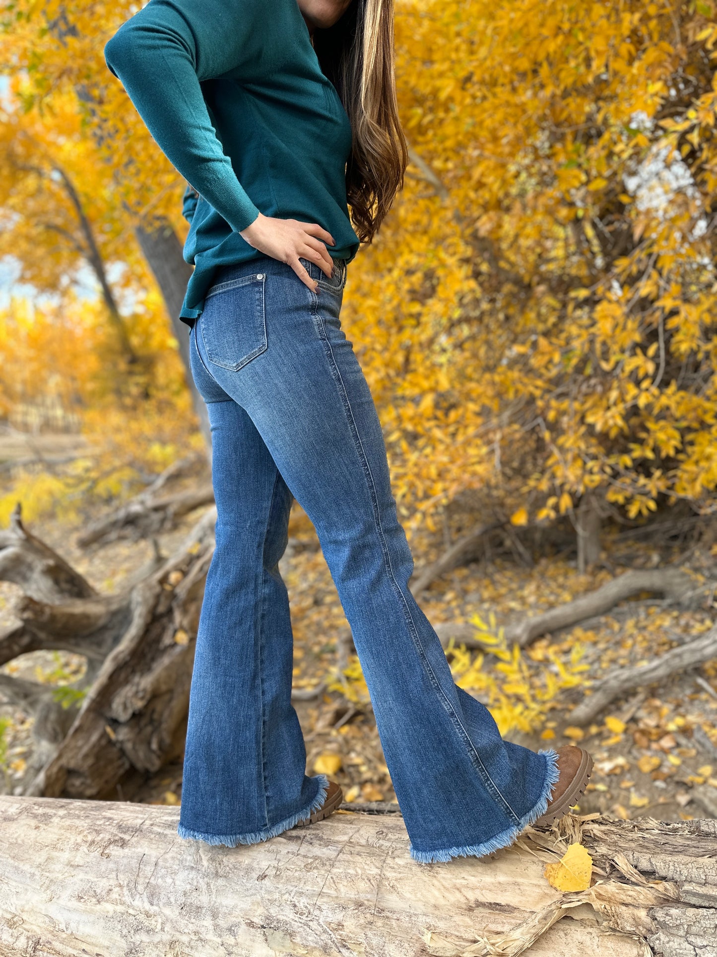 "Janice" High Waist Frayed Flare