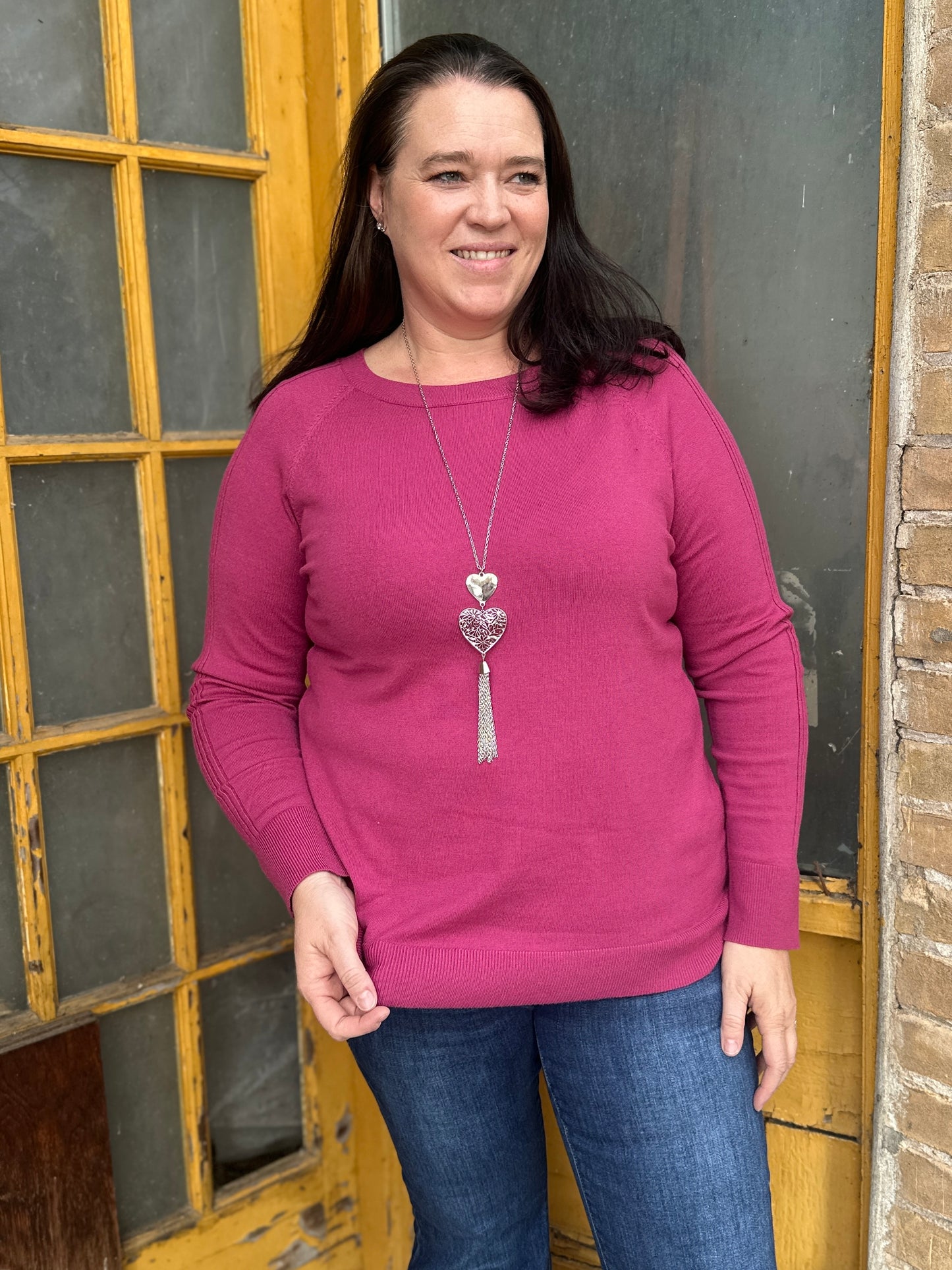 Magenta Ribbed Long Sleeve