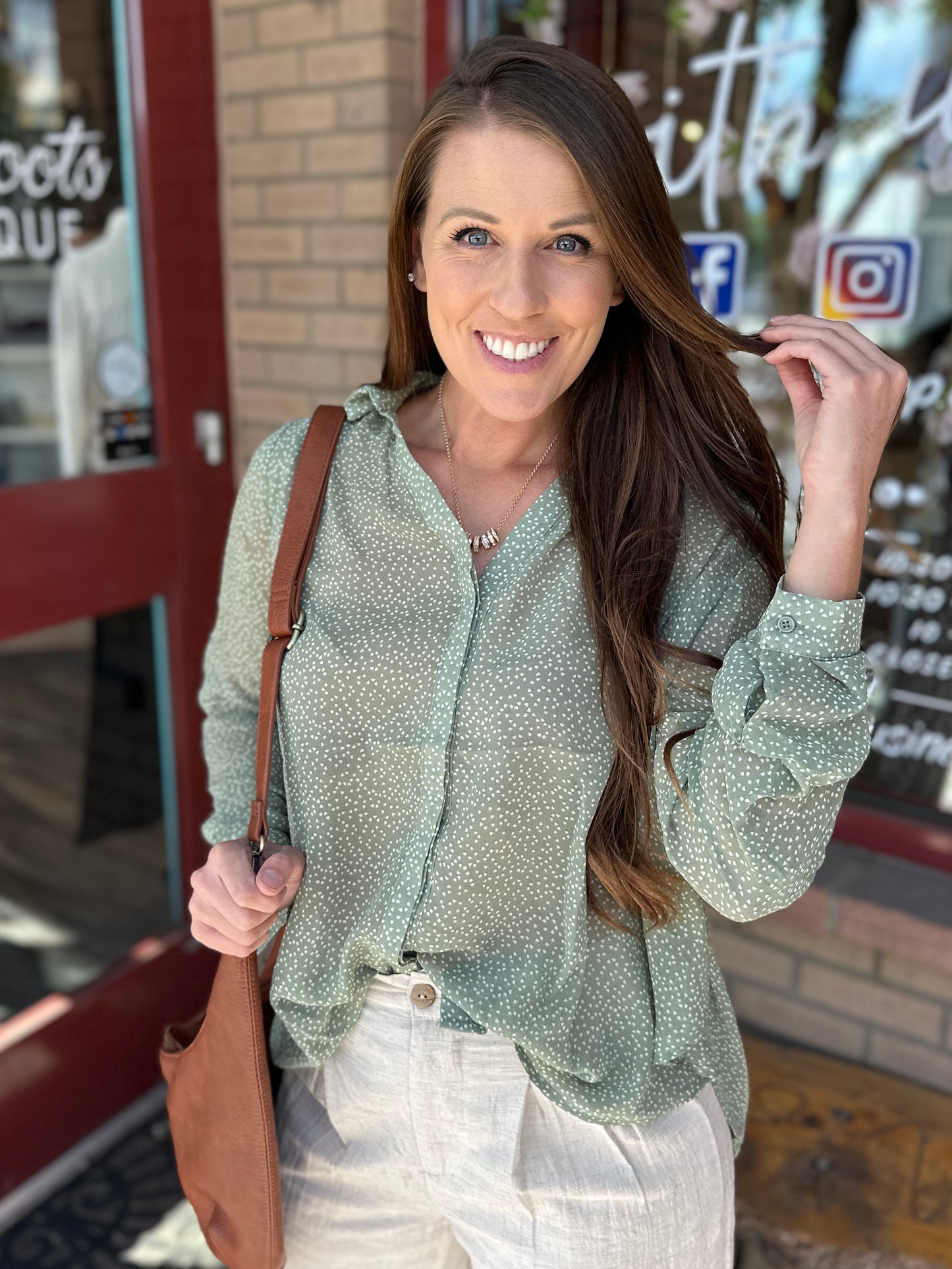 Sheer Sage Long Sleeve Blouse