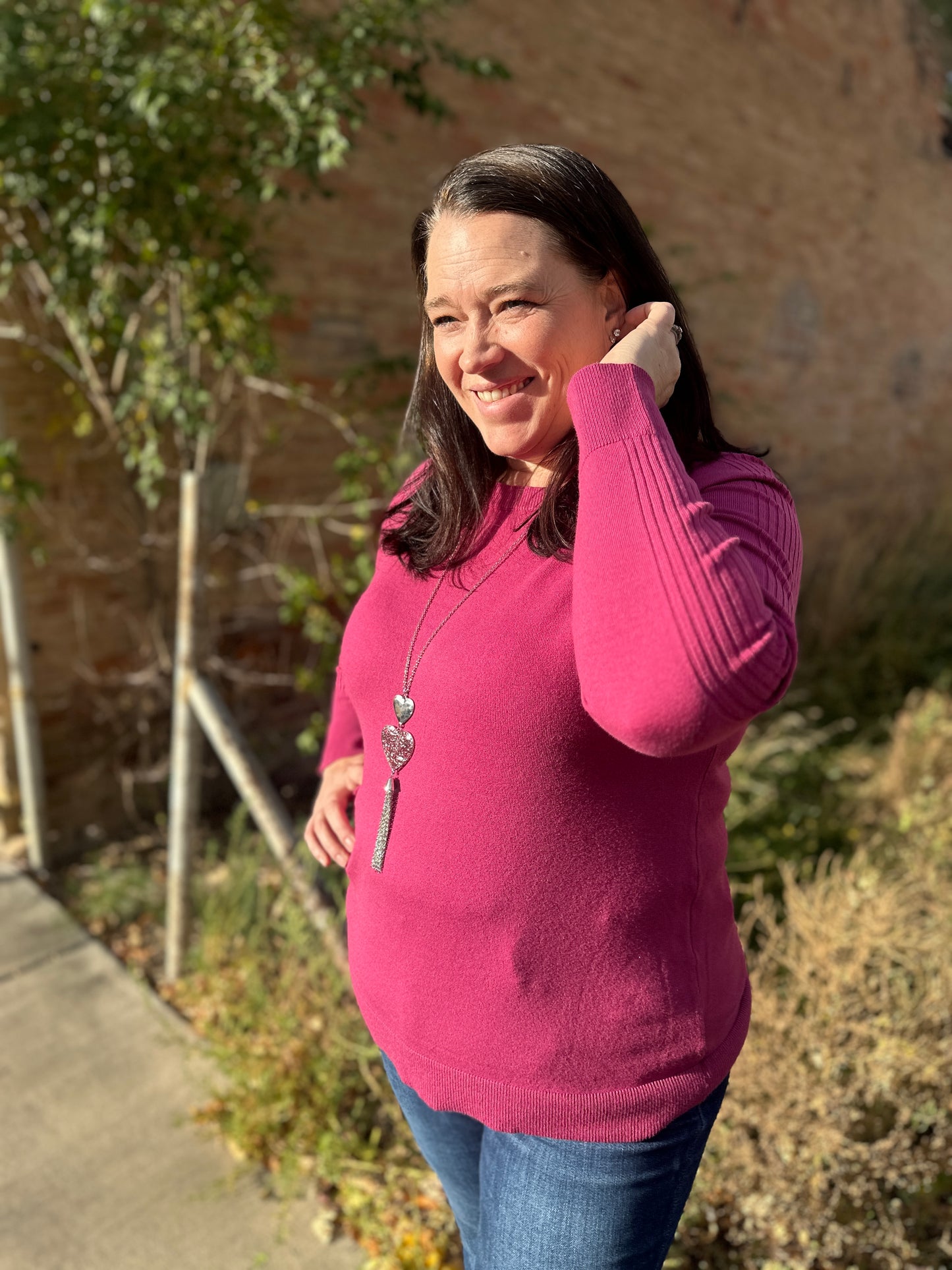 Magenta Ribbed Long Sleeve