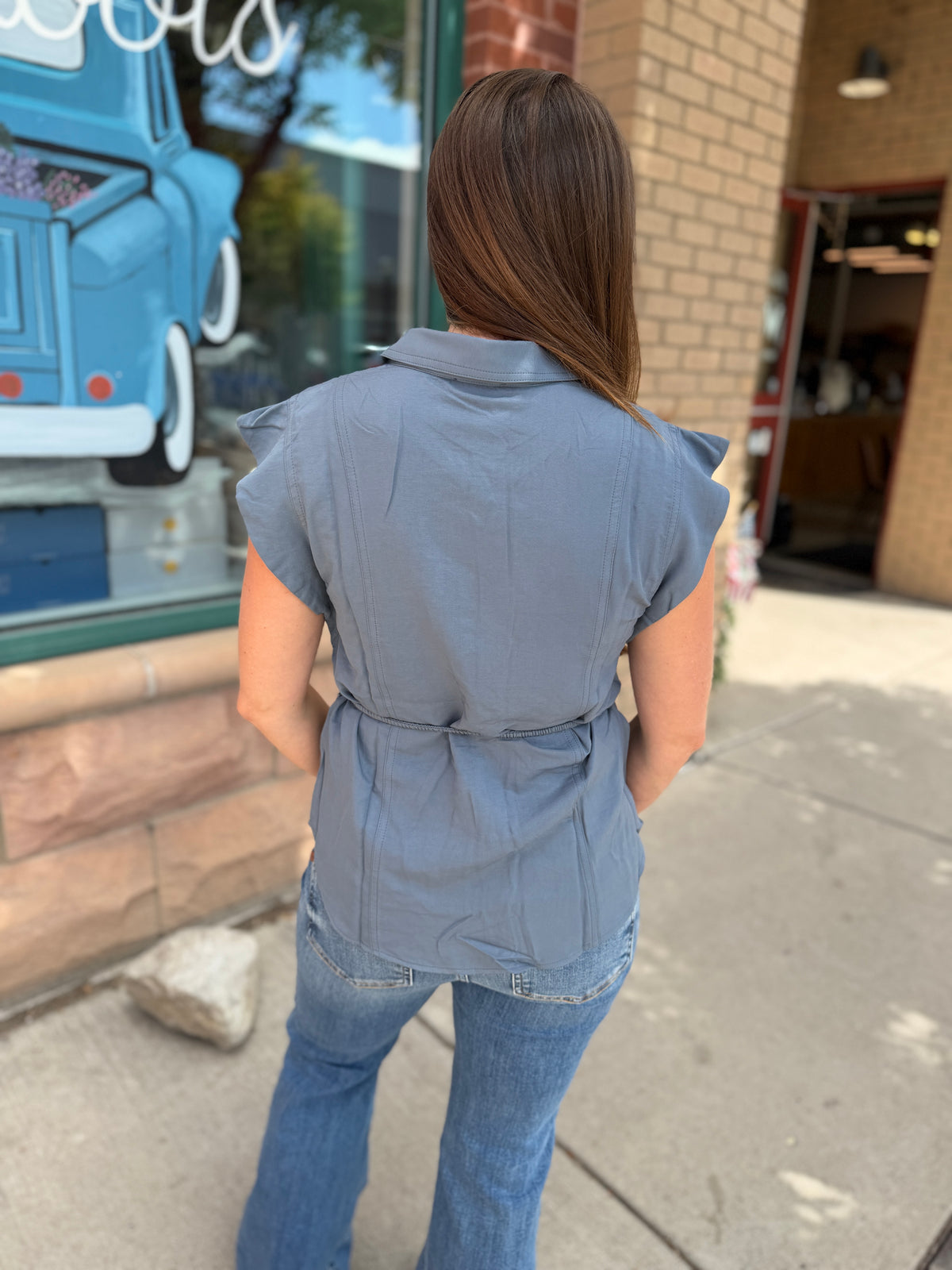 Button Down Cap Sleeve