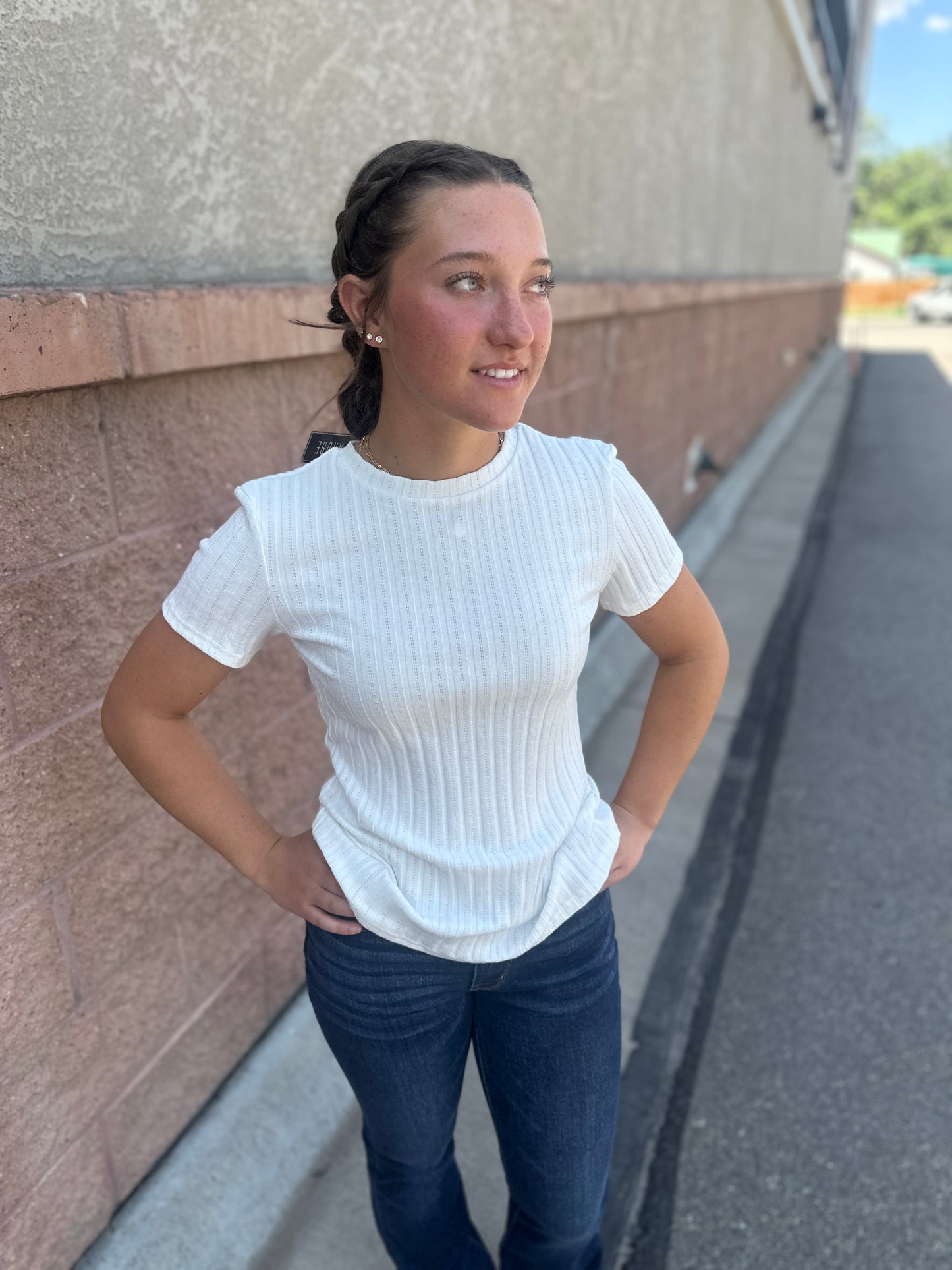 White Pointelle Short Sleeve
