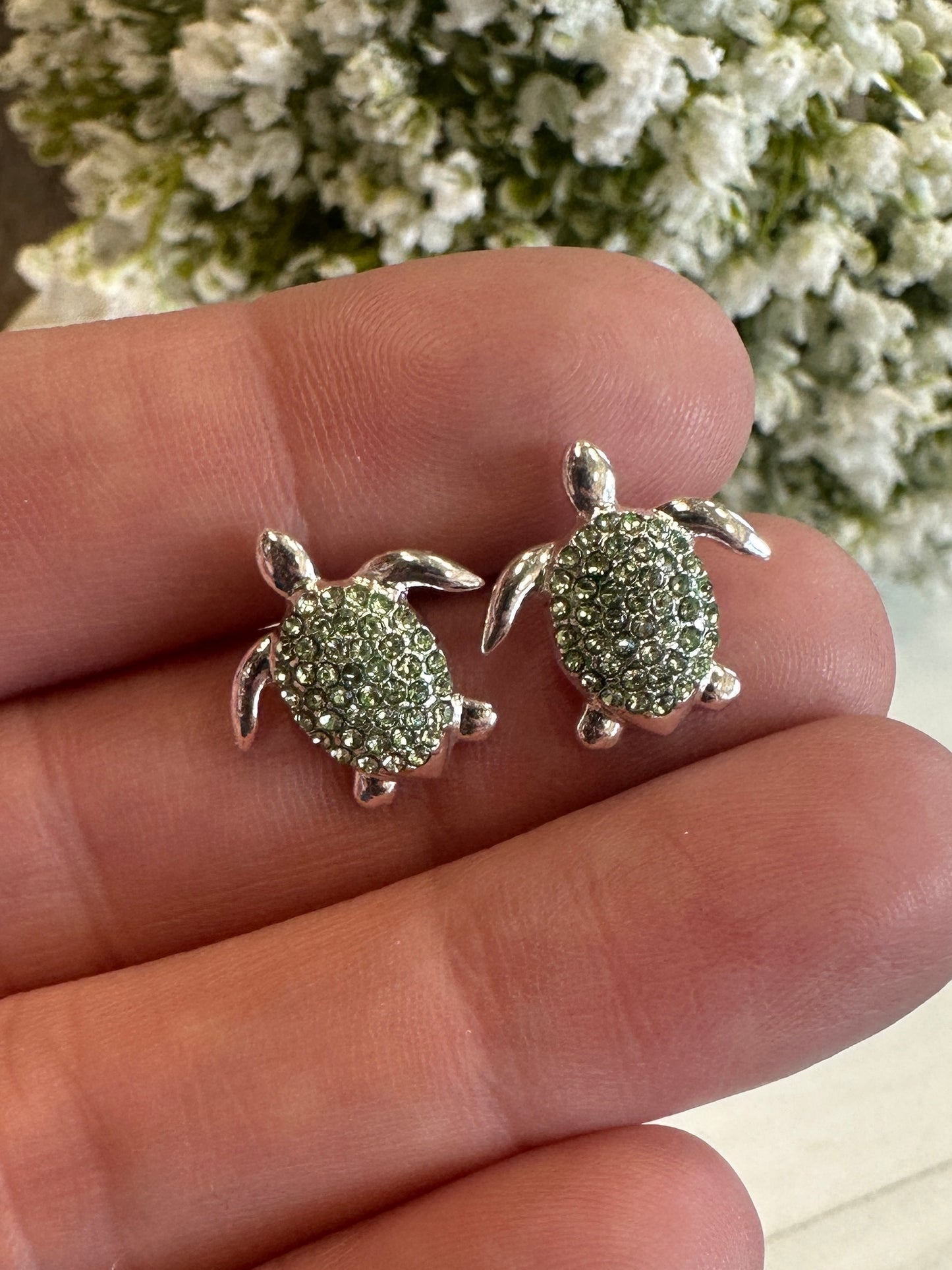Mint Crystal Turtle Earrings