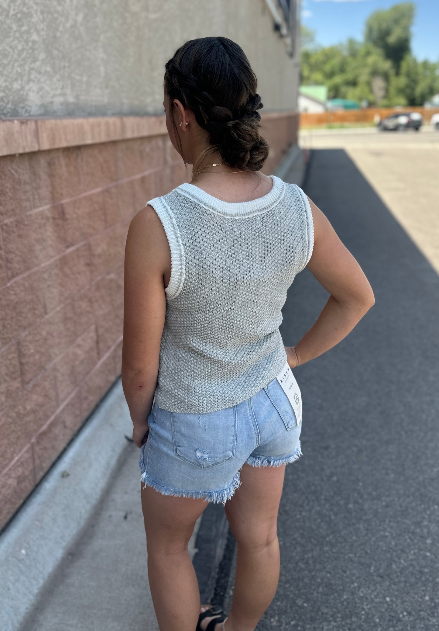 Contrasting Textured Sweater Tank