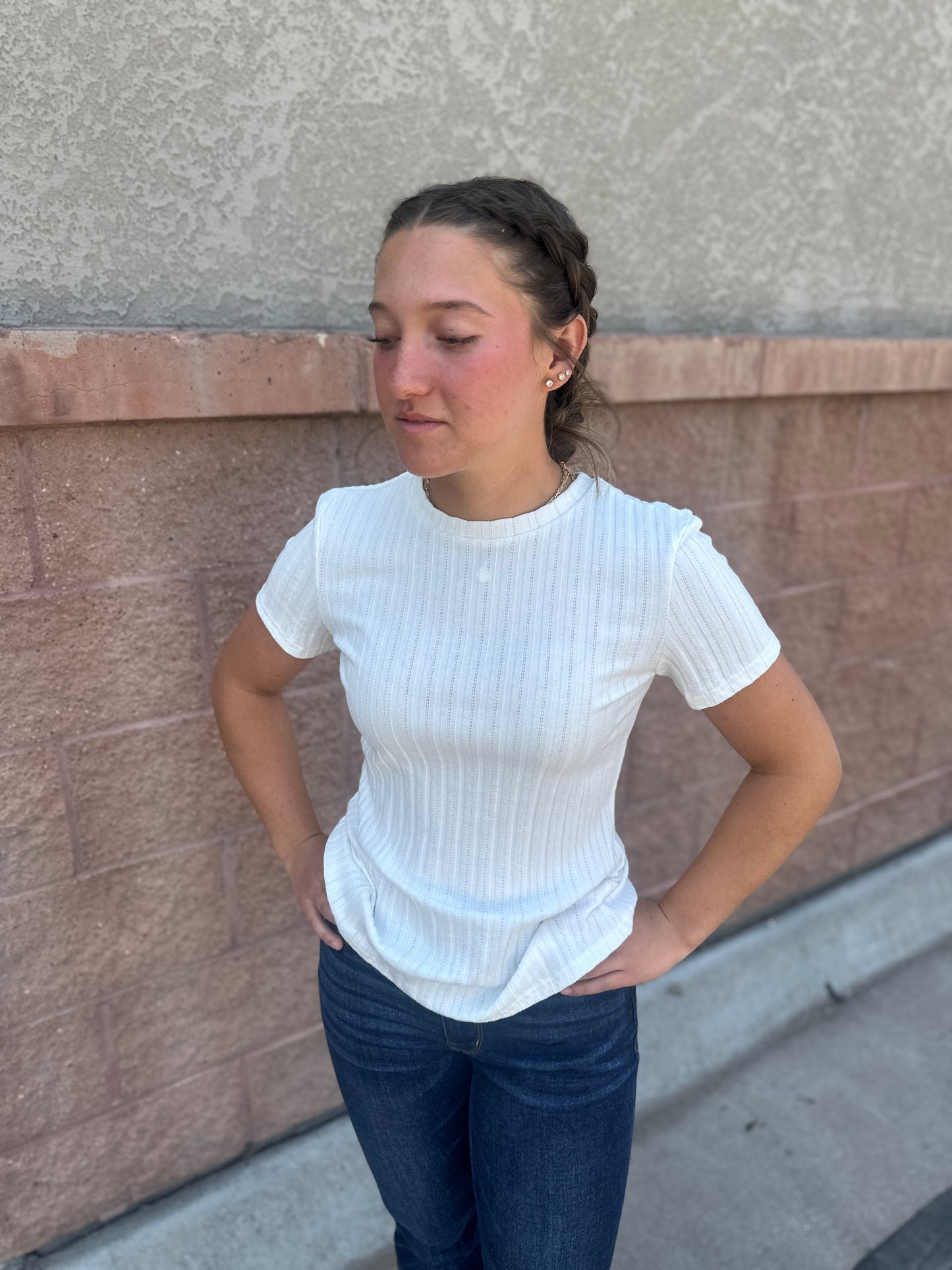 White Pointelle Short Sleeve