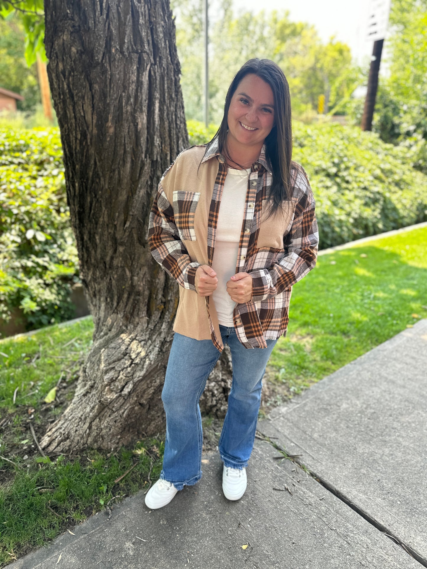 Thermal Knit Plaid Shacket