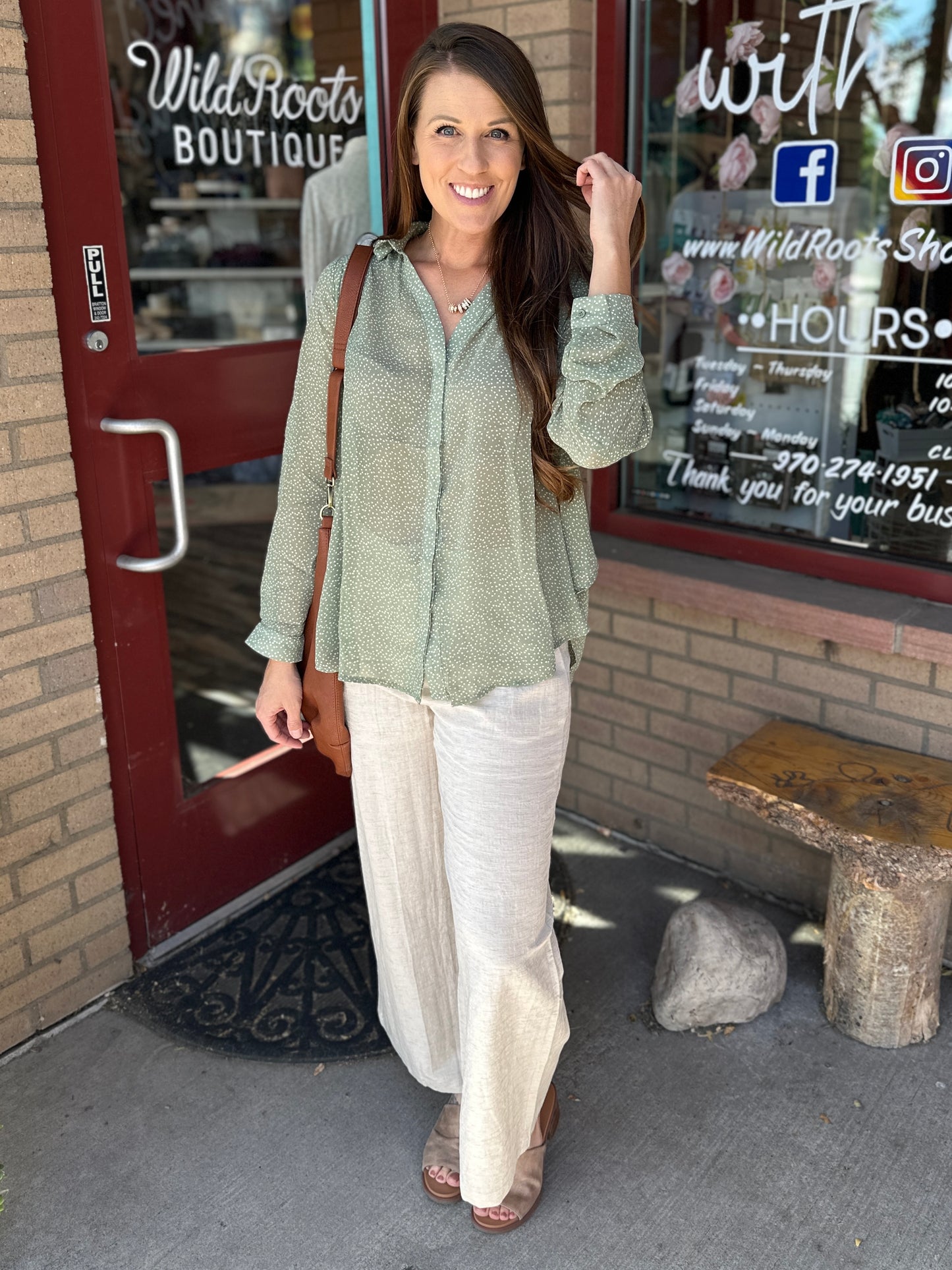Sheer Sage Long Sleeve Blouse