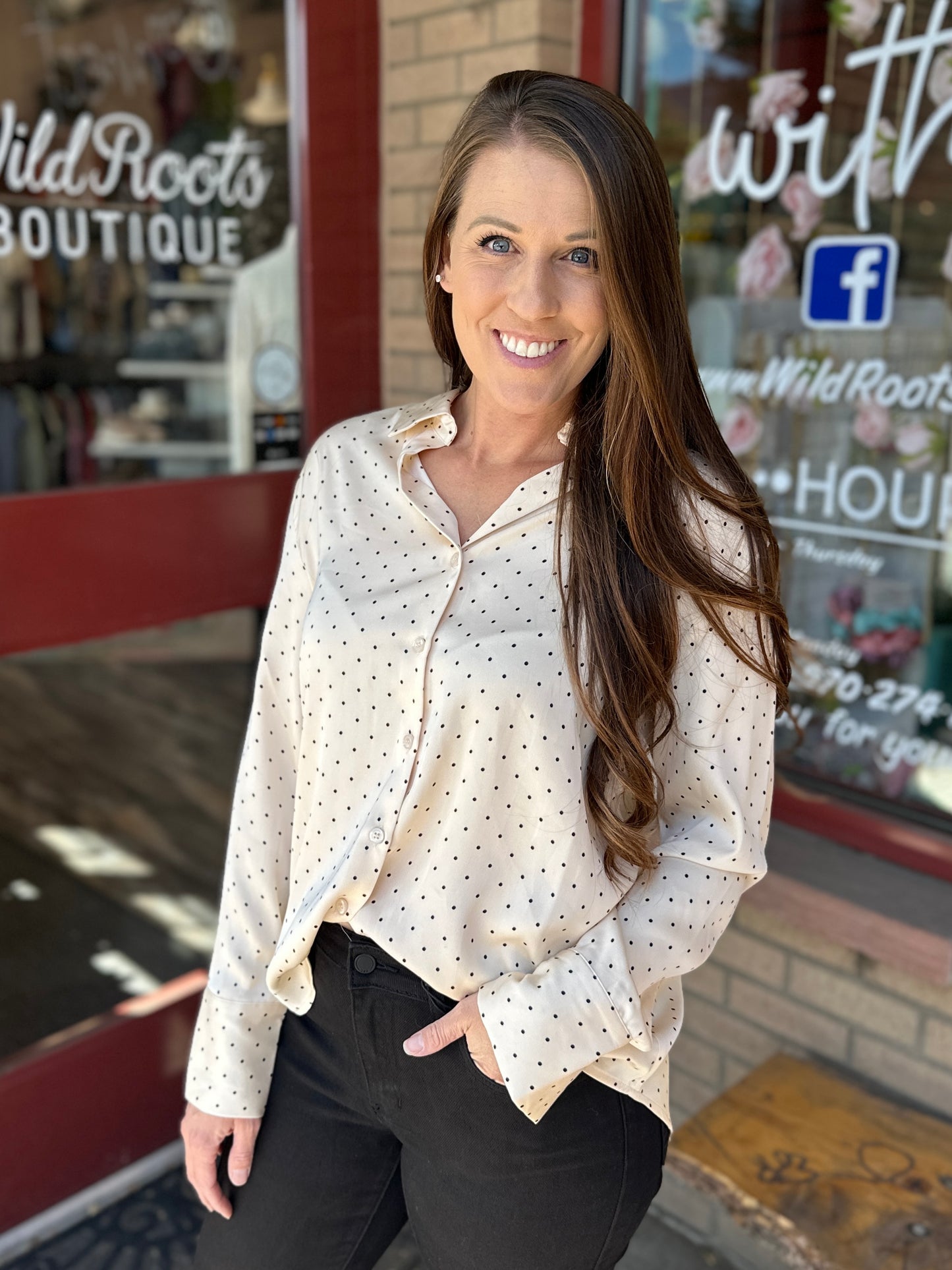 Satin Mini Polka Dot Blouse