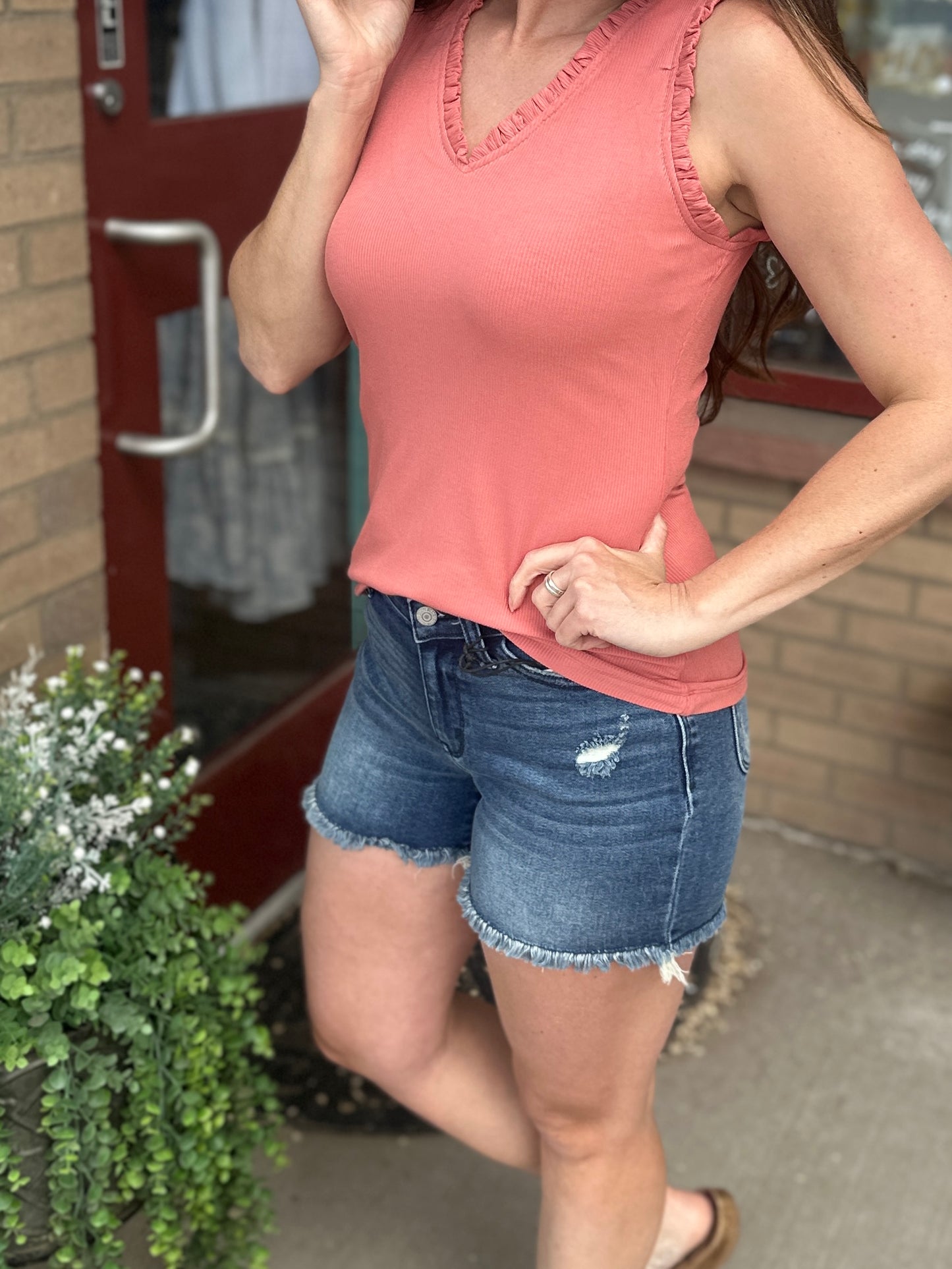 V-Neck Frilled Knit Top