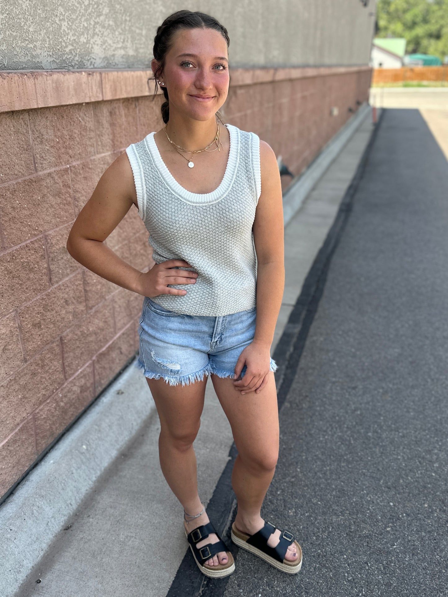 Contrasting Textured Sweater Tank