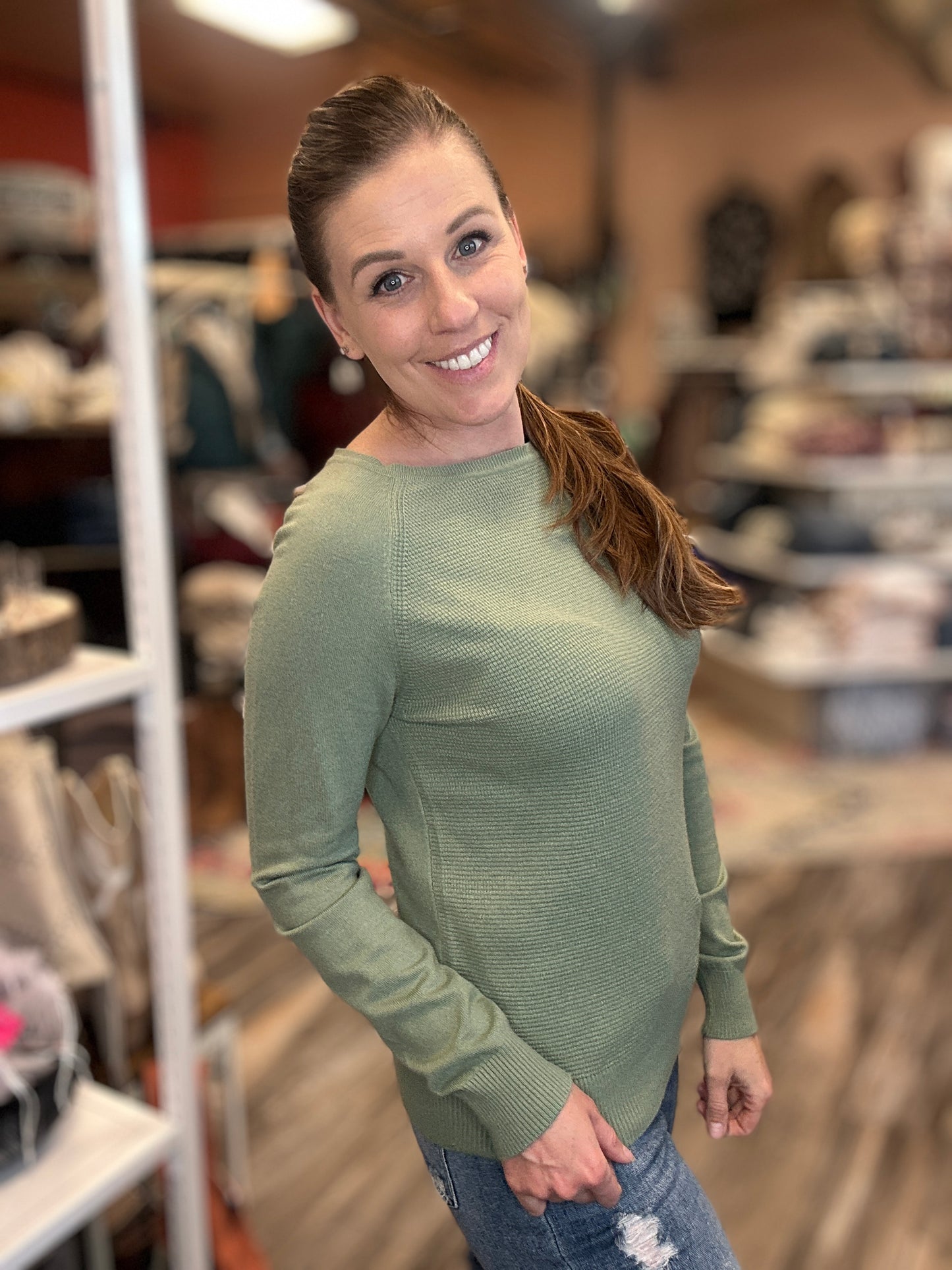 Sage Waffle Knit Pullover