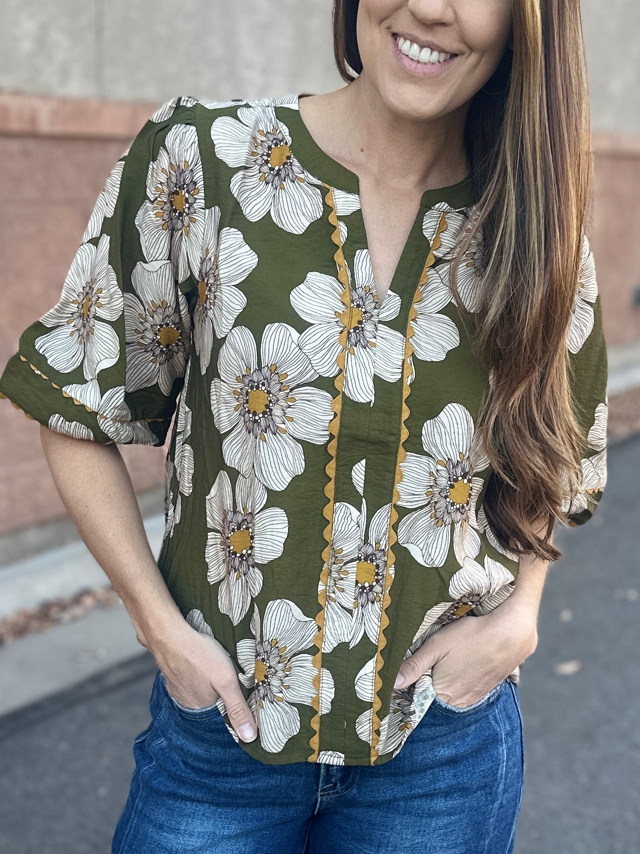 Olive Floral 3/4 Sleeve