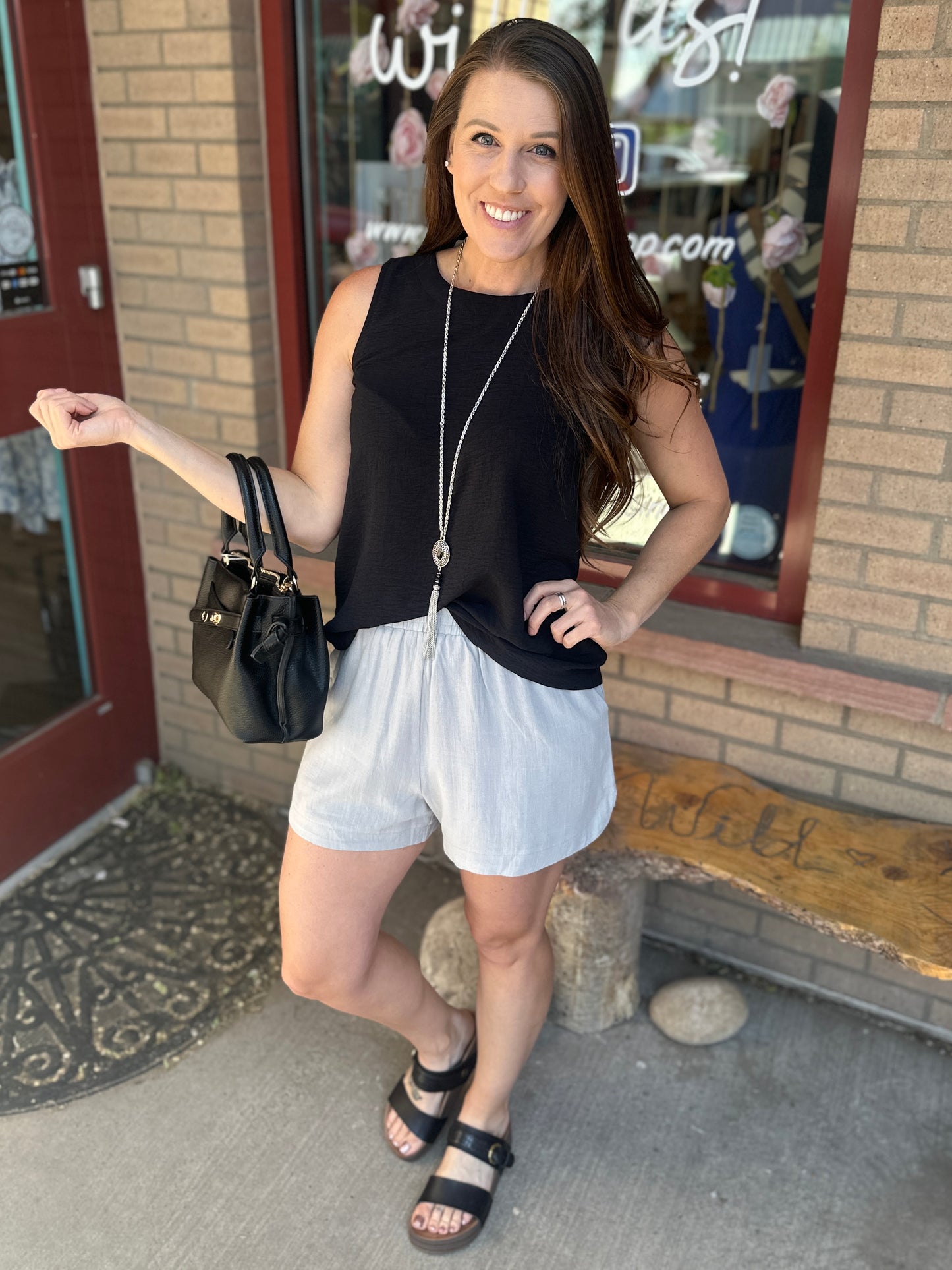 Dusty Blue Linen Blend Shorts