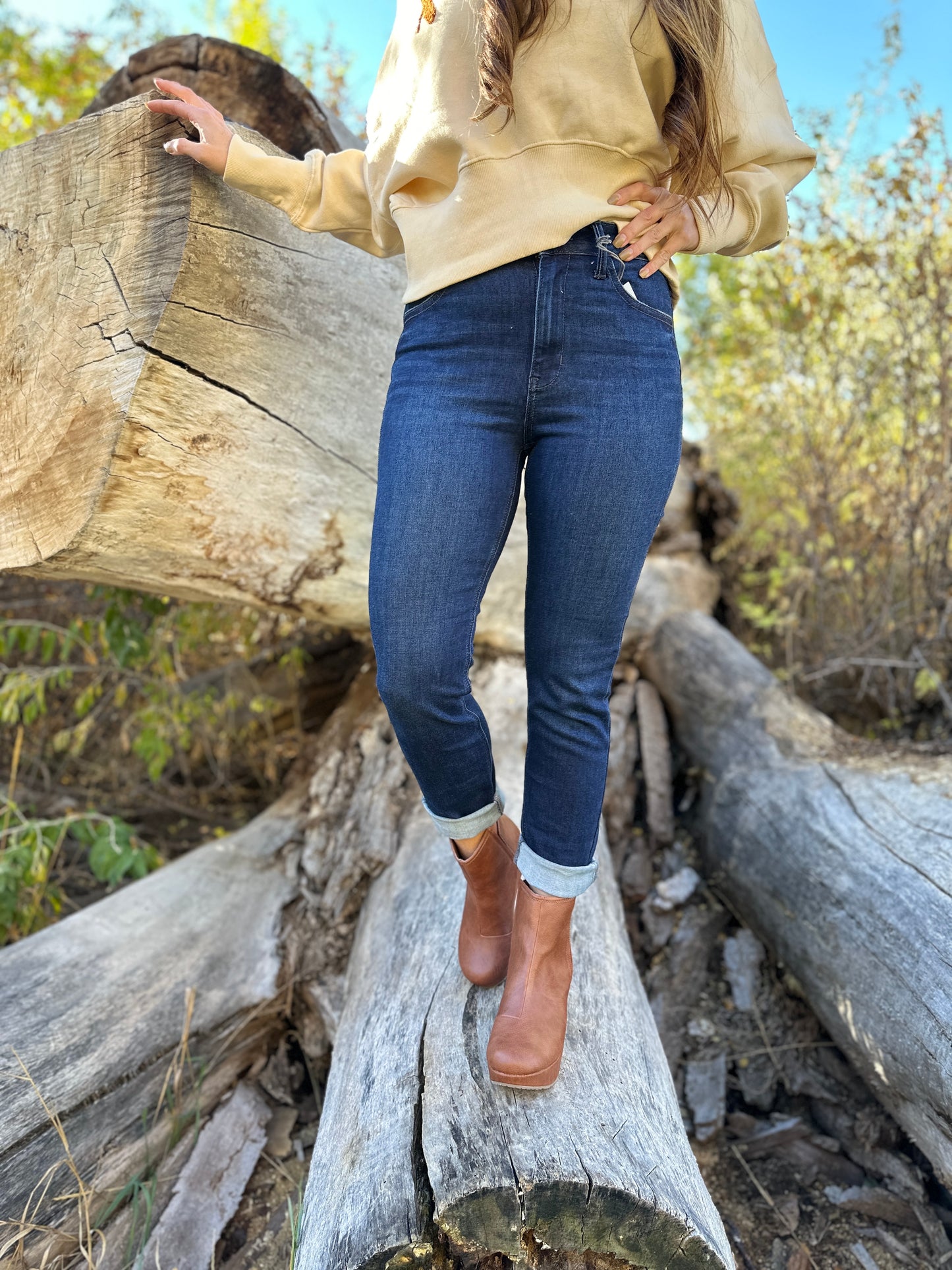 Mid Rise Dark Wash "Sadie" Straight Leg