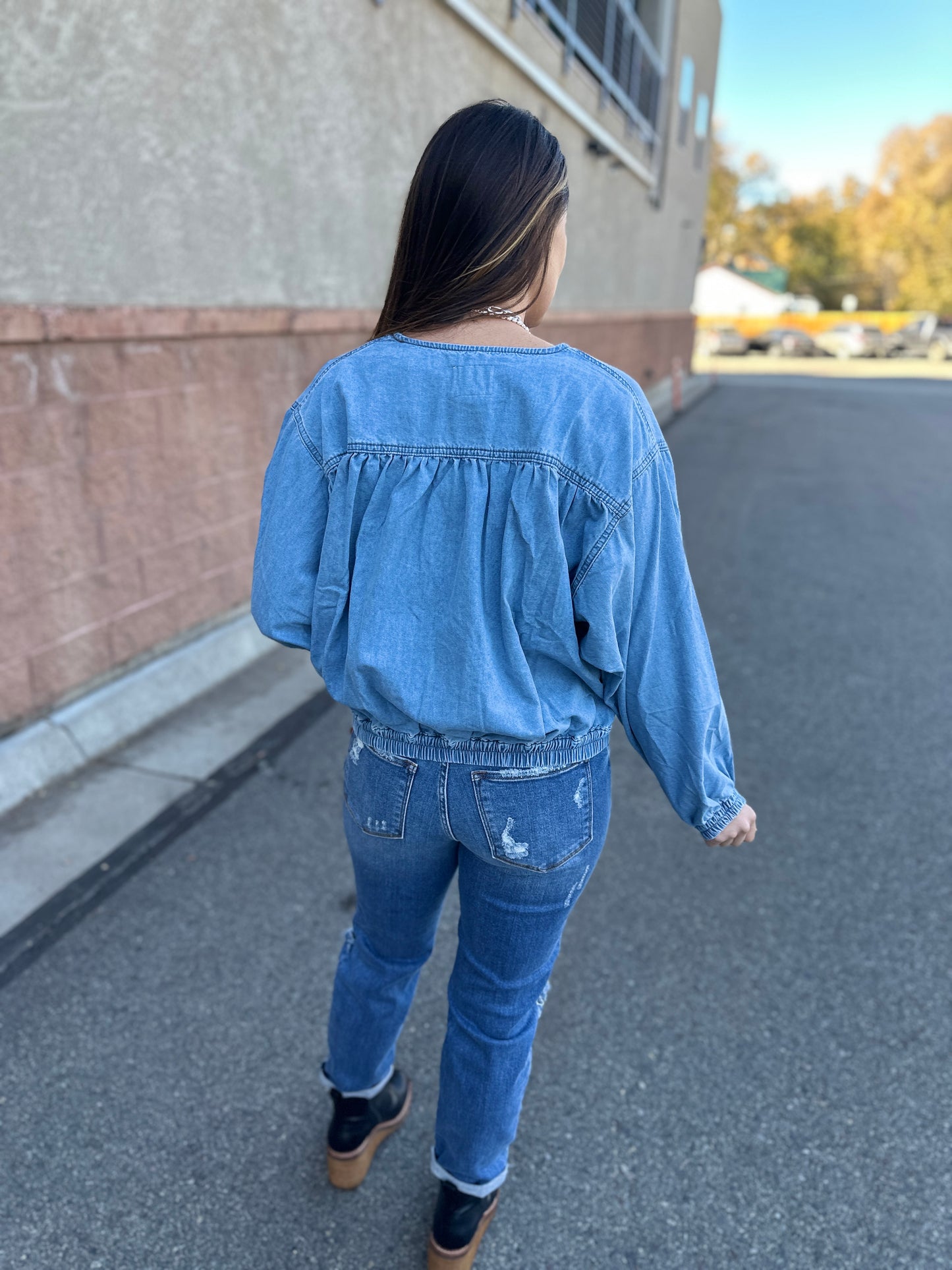 Pleated Denim Jacket