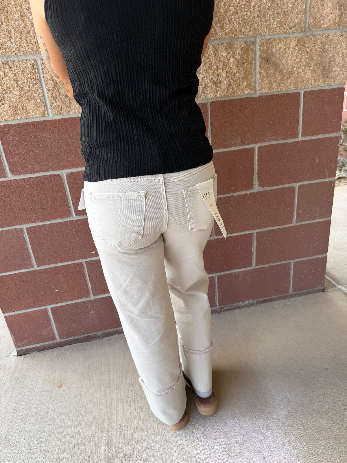 Almond Wide Leg Cuffed Pants