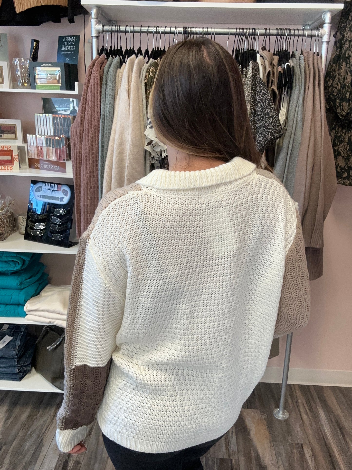 Button Colorblock Sweater