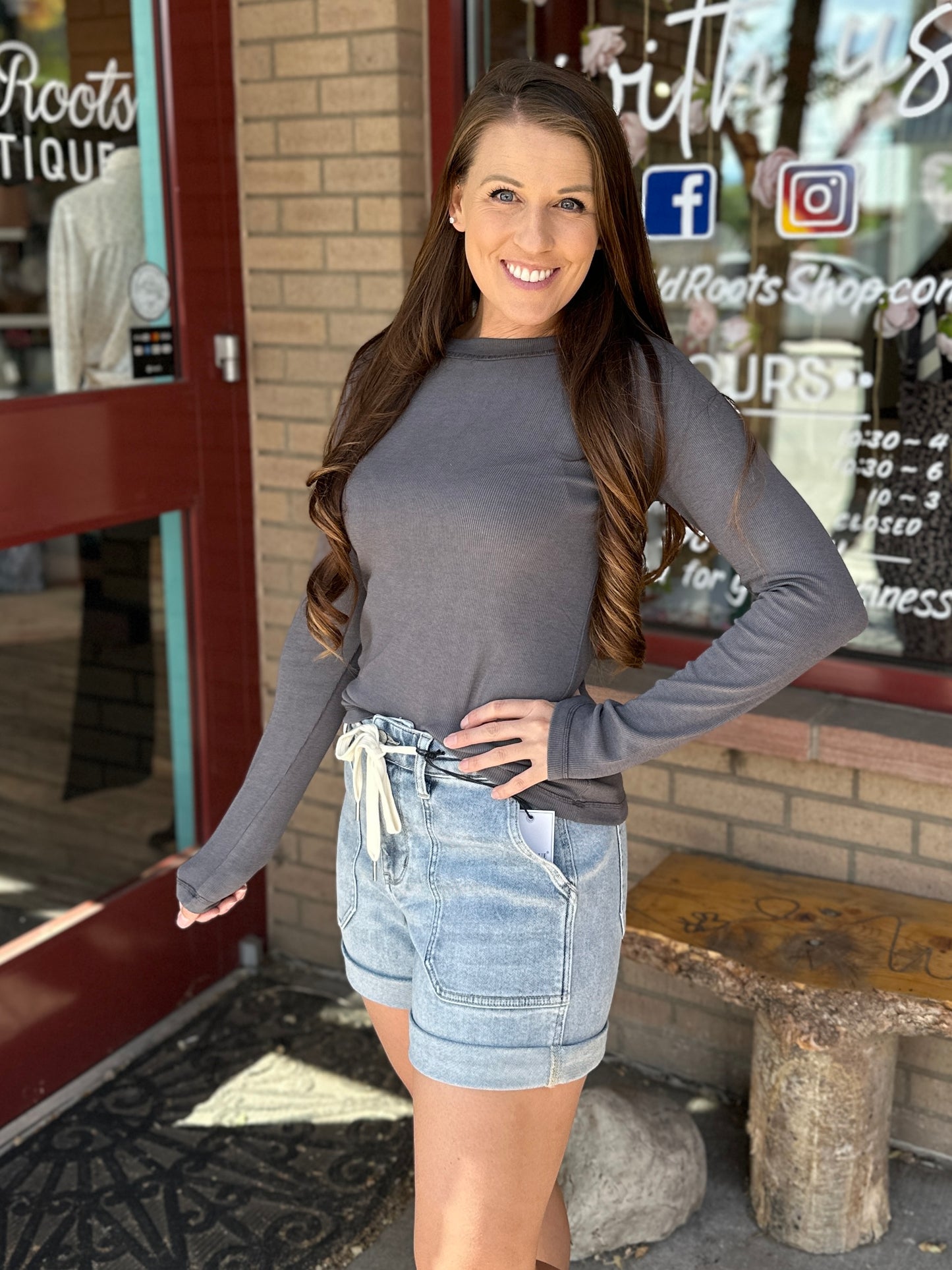 Charcoal Exposed Hem Long Sleeve