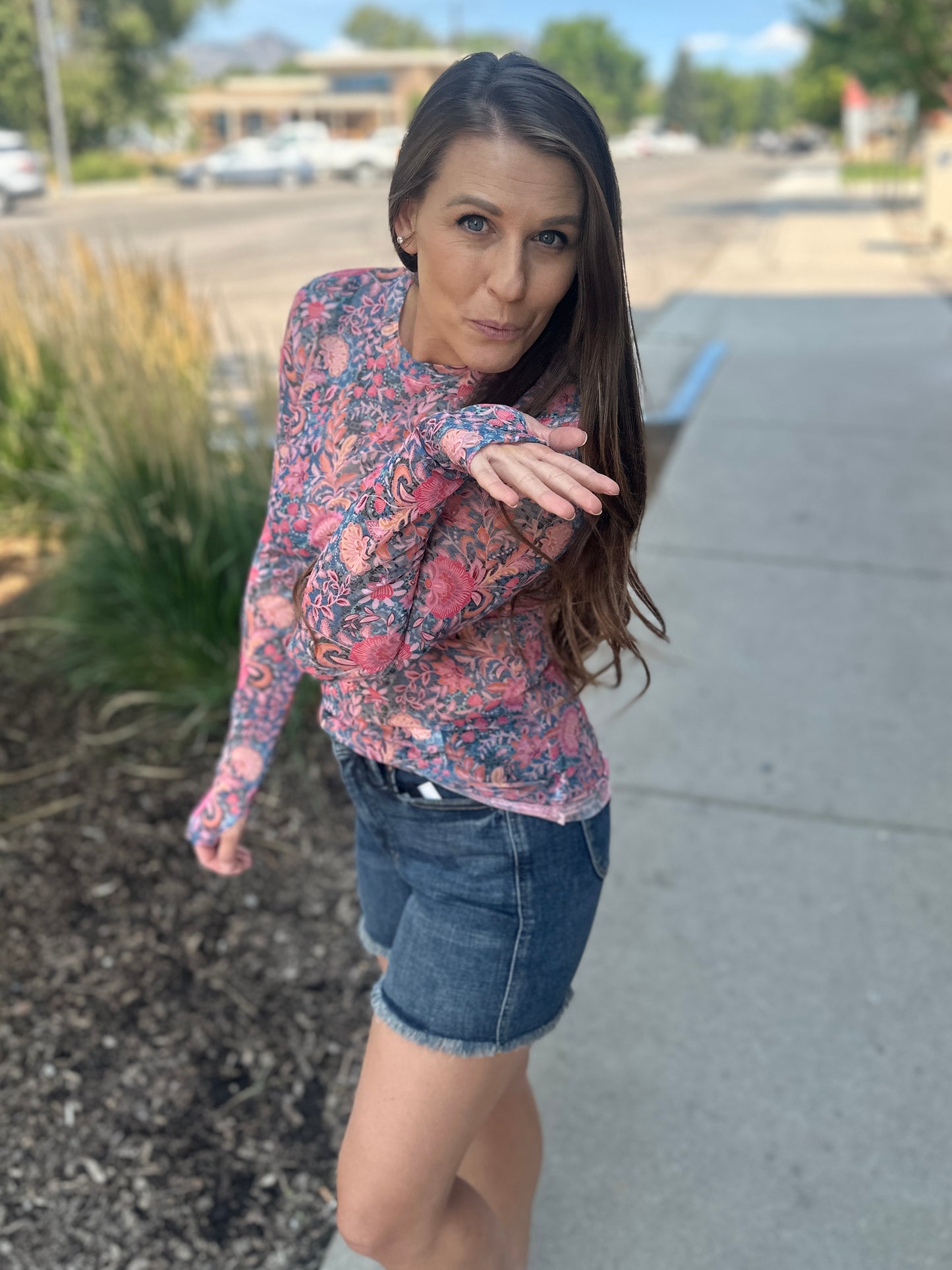 Pink Floral Mesh Top