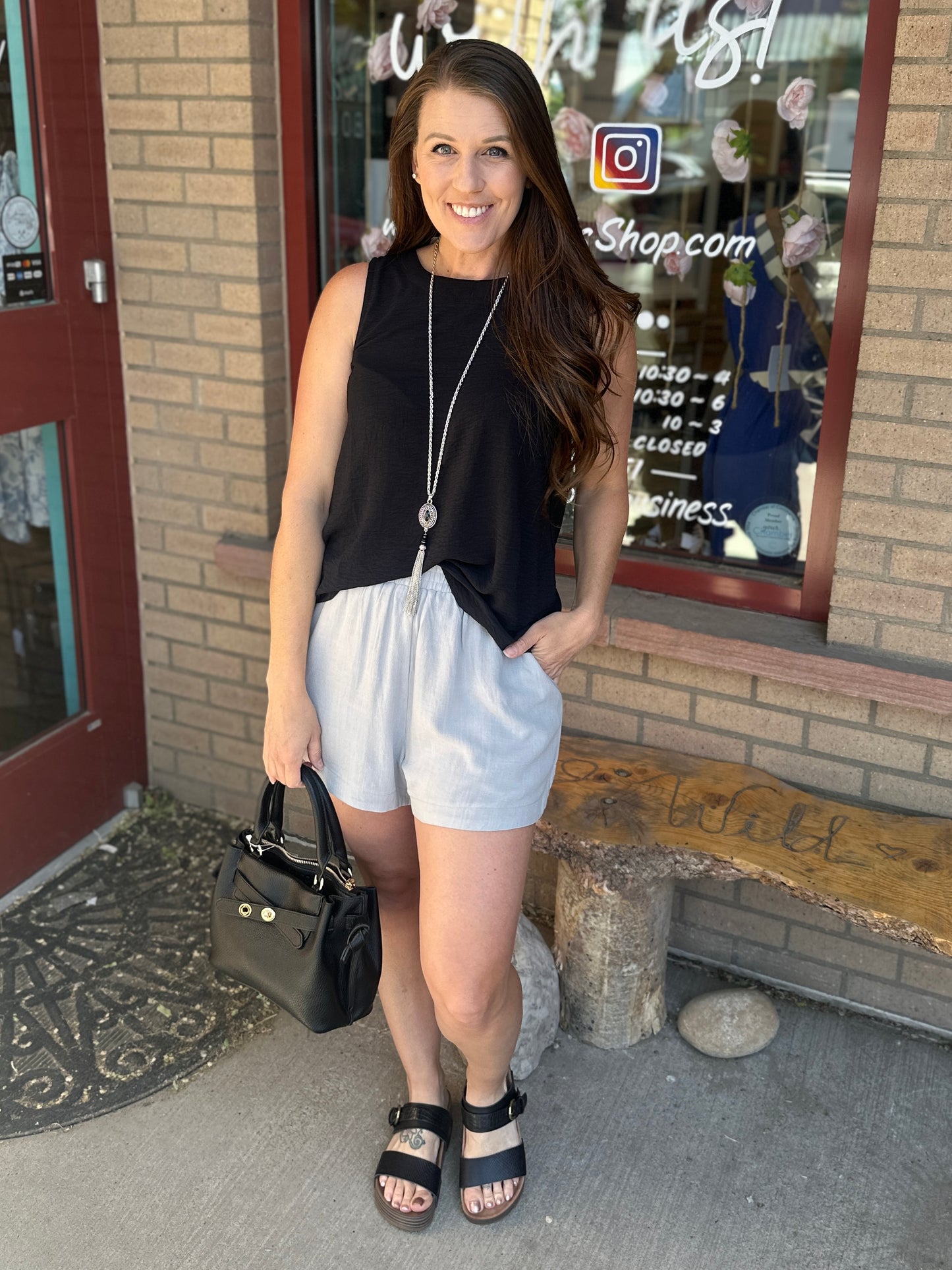Dusty Blue Linen Blend Shorts