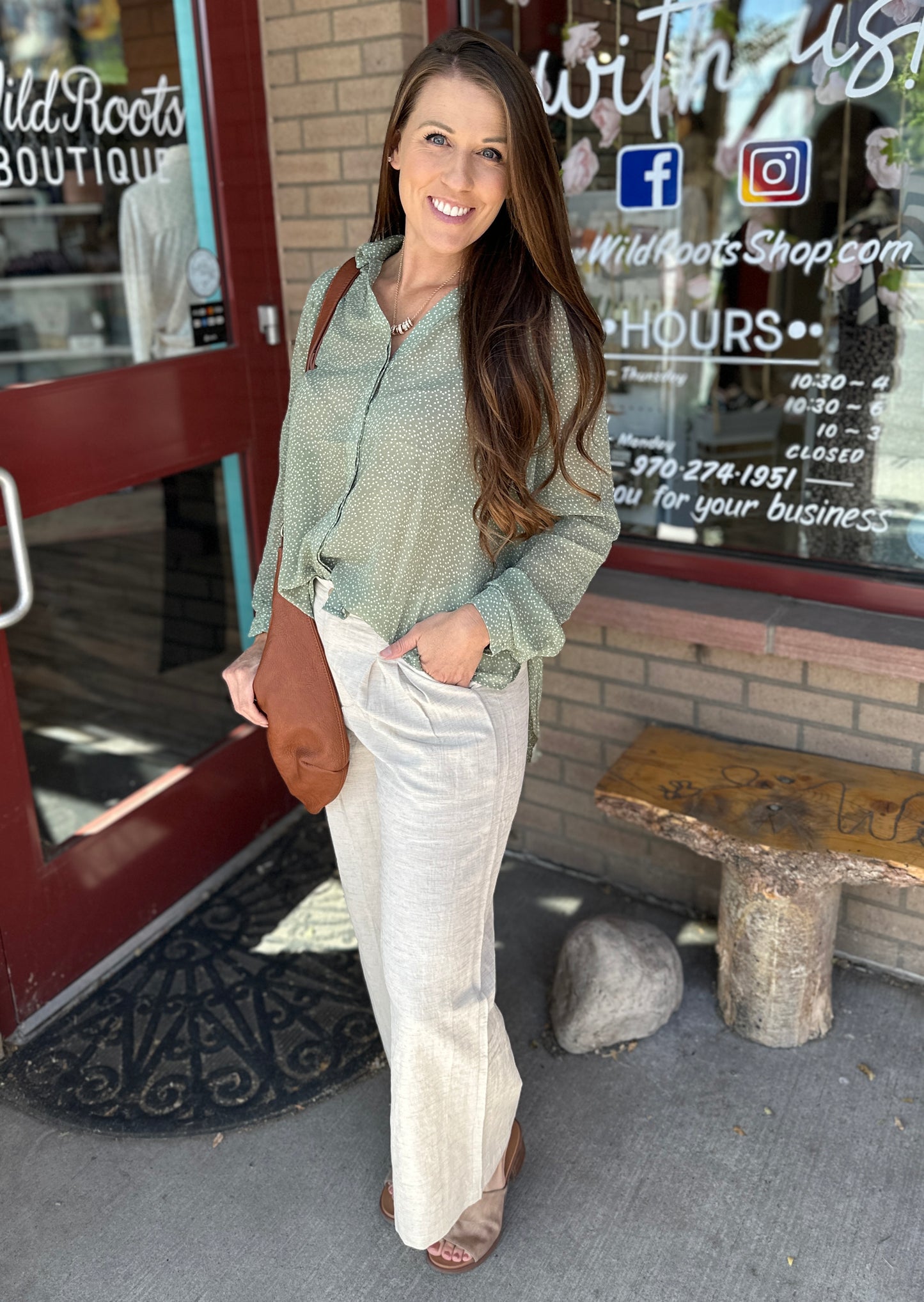 Sheer Sage Long Sleeve Blouse