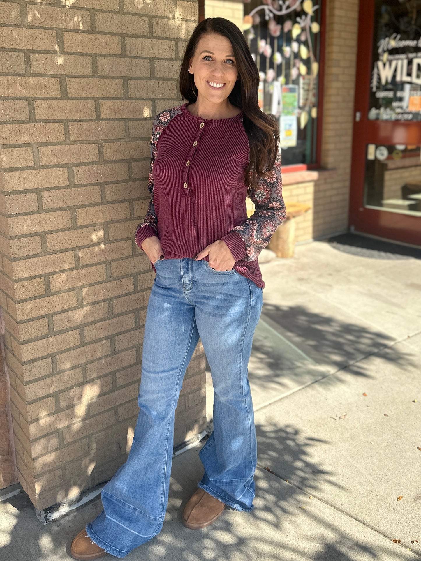 Ribbed Knit & Floral Long Sleeve