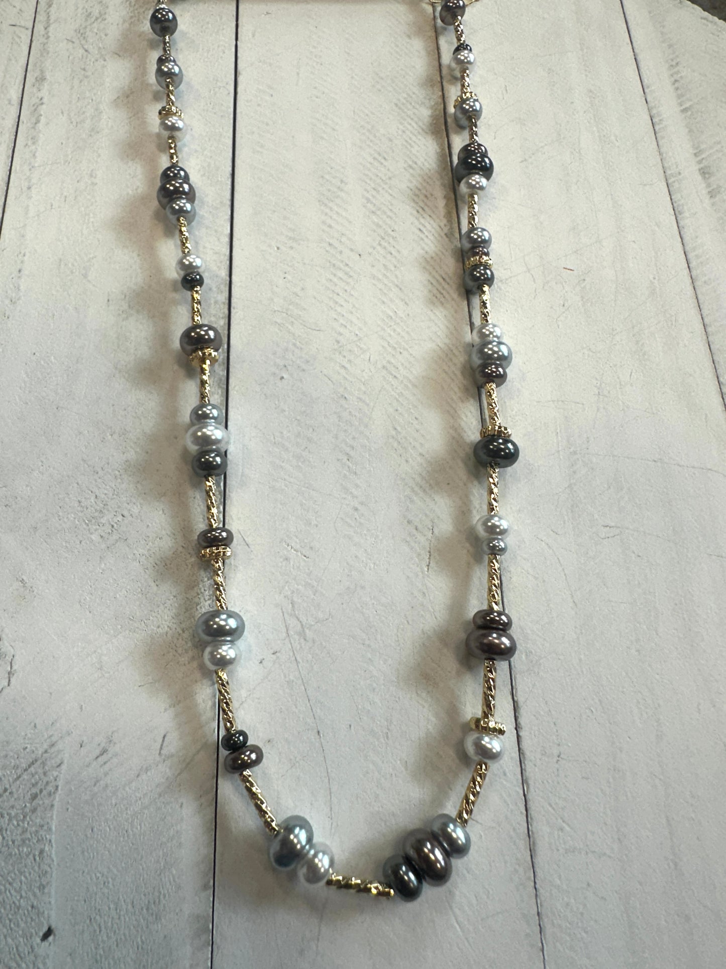 Tri Color Pearl with Gold Necklace