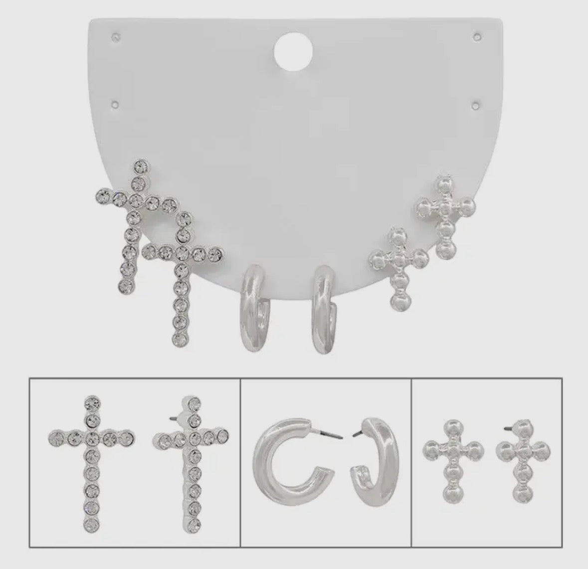 Set of 3 Cross and Hoop Studs