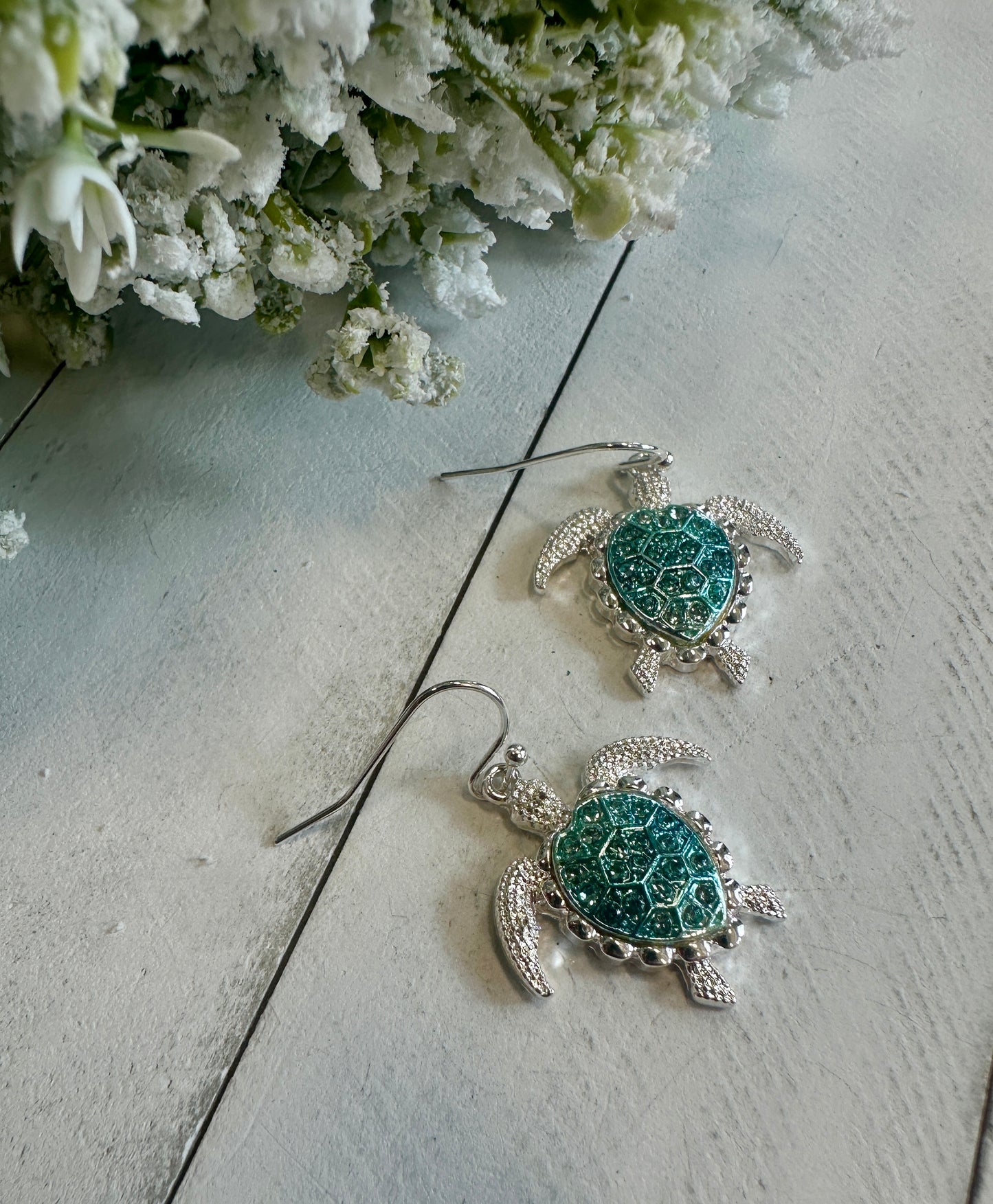 Aqua Turtle Fishhook Earrings