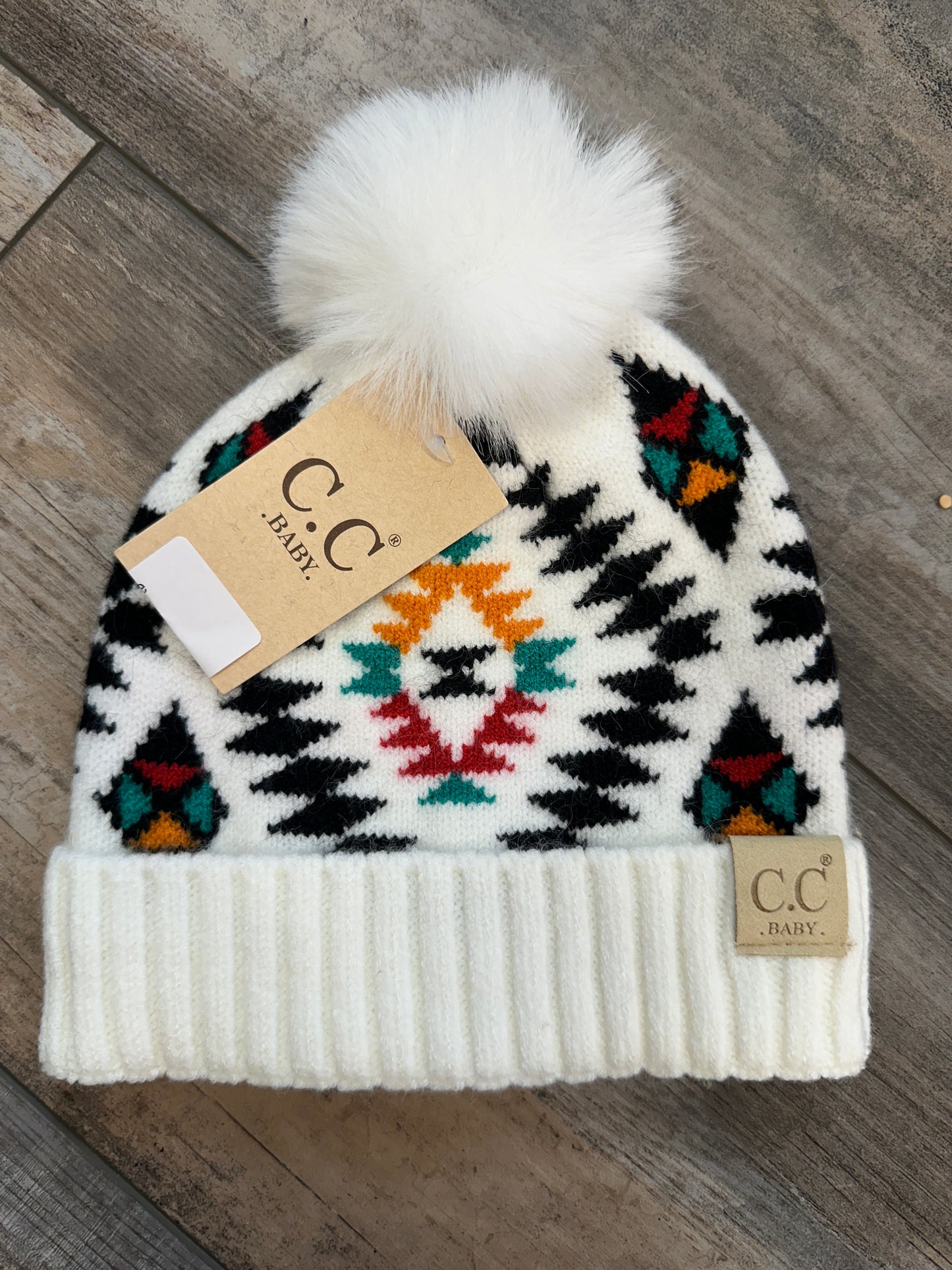 Baby Aztec Pattern Pom Beanie