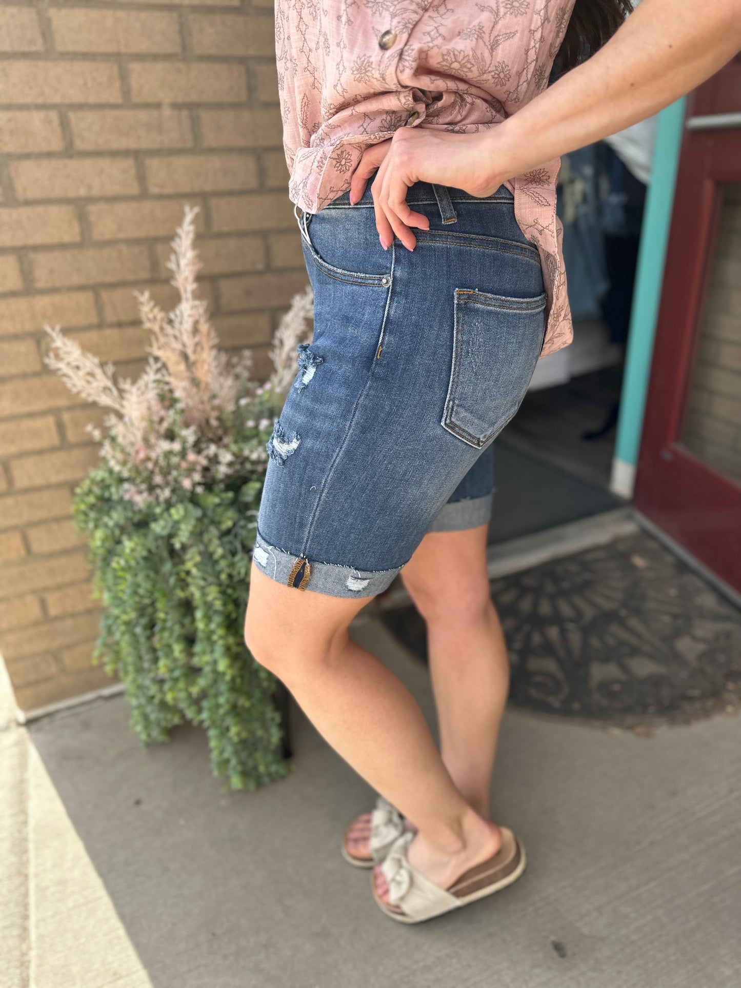 Desi Distressed Long Shorts
