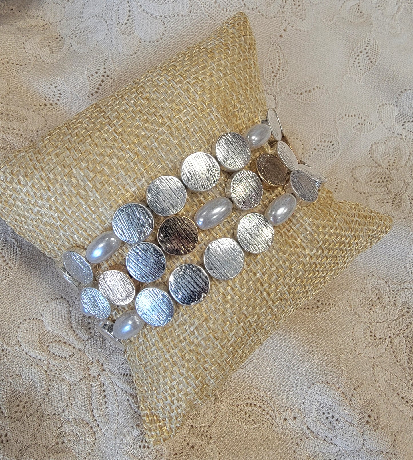 Set of 3 Disc and Pearl Bracelet