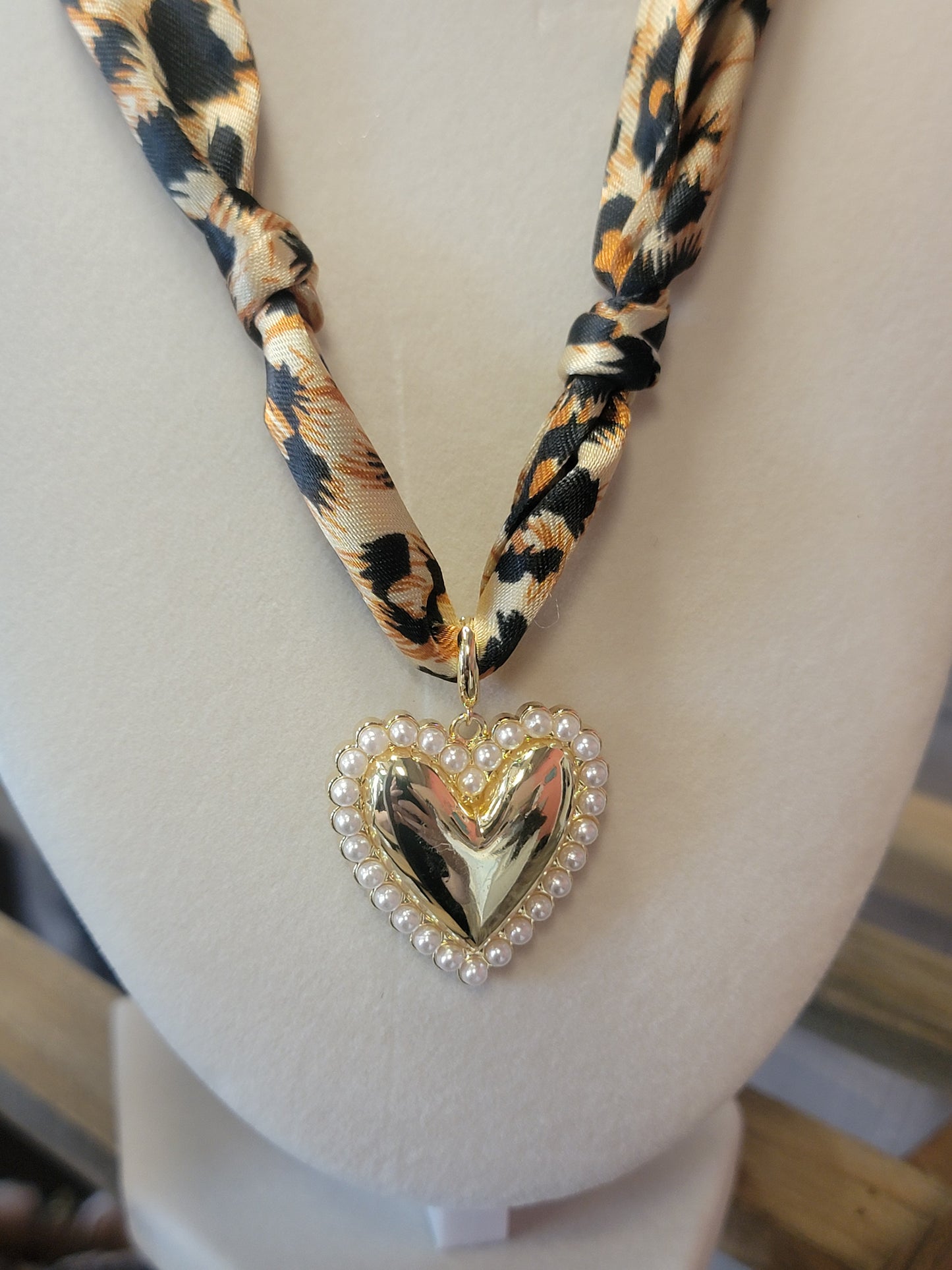 Cheetah Print Knotted Scarf Necklace