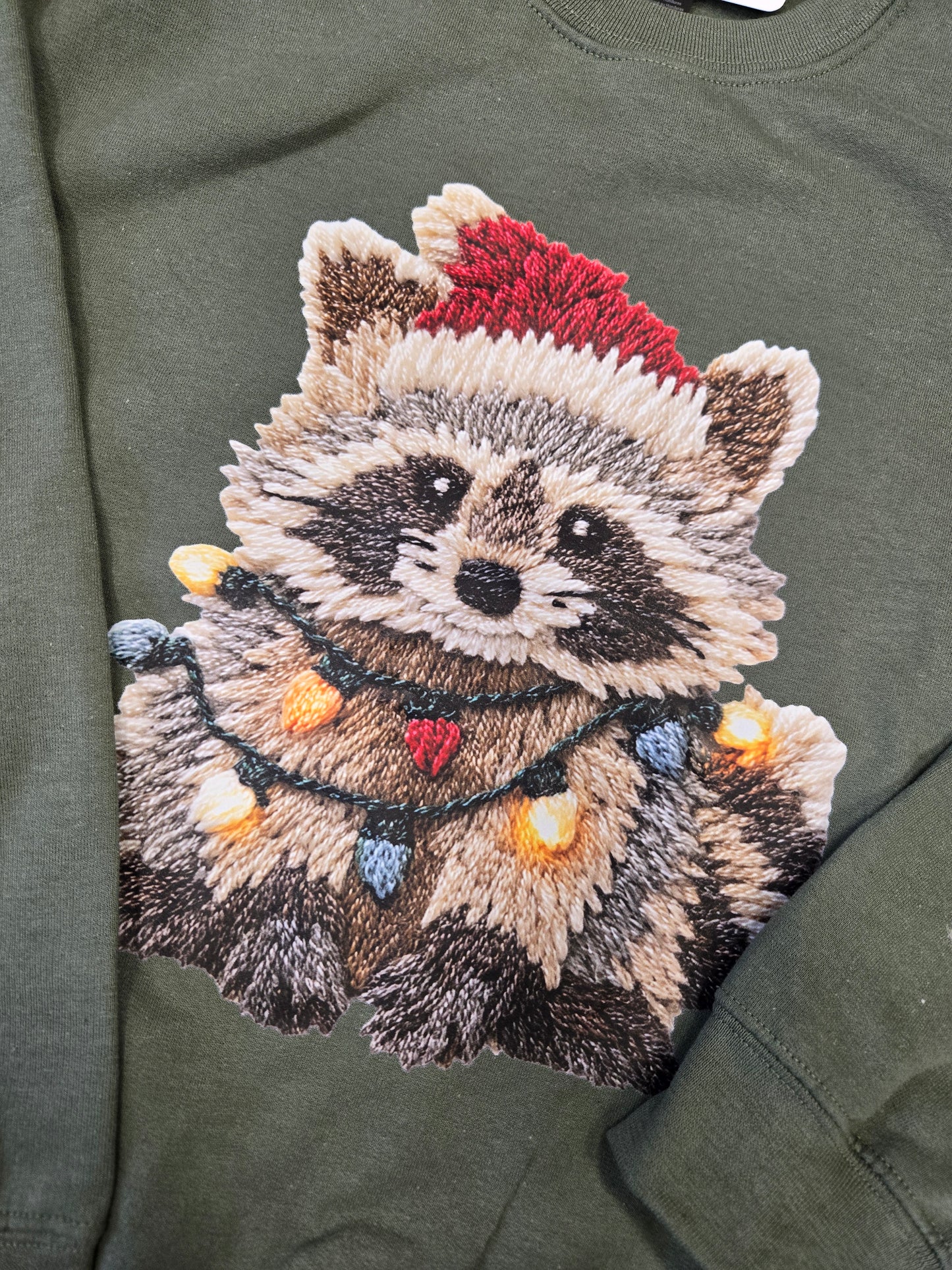 Faux Crochet Festive Racoon Sweatshirt