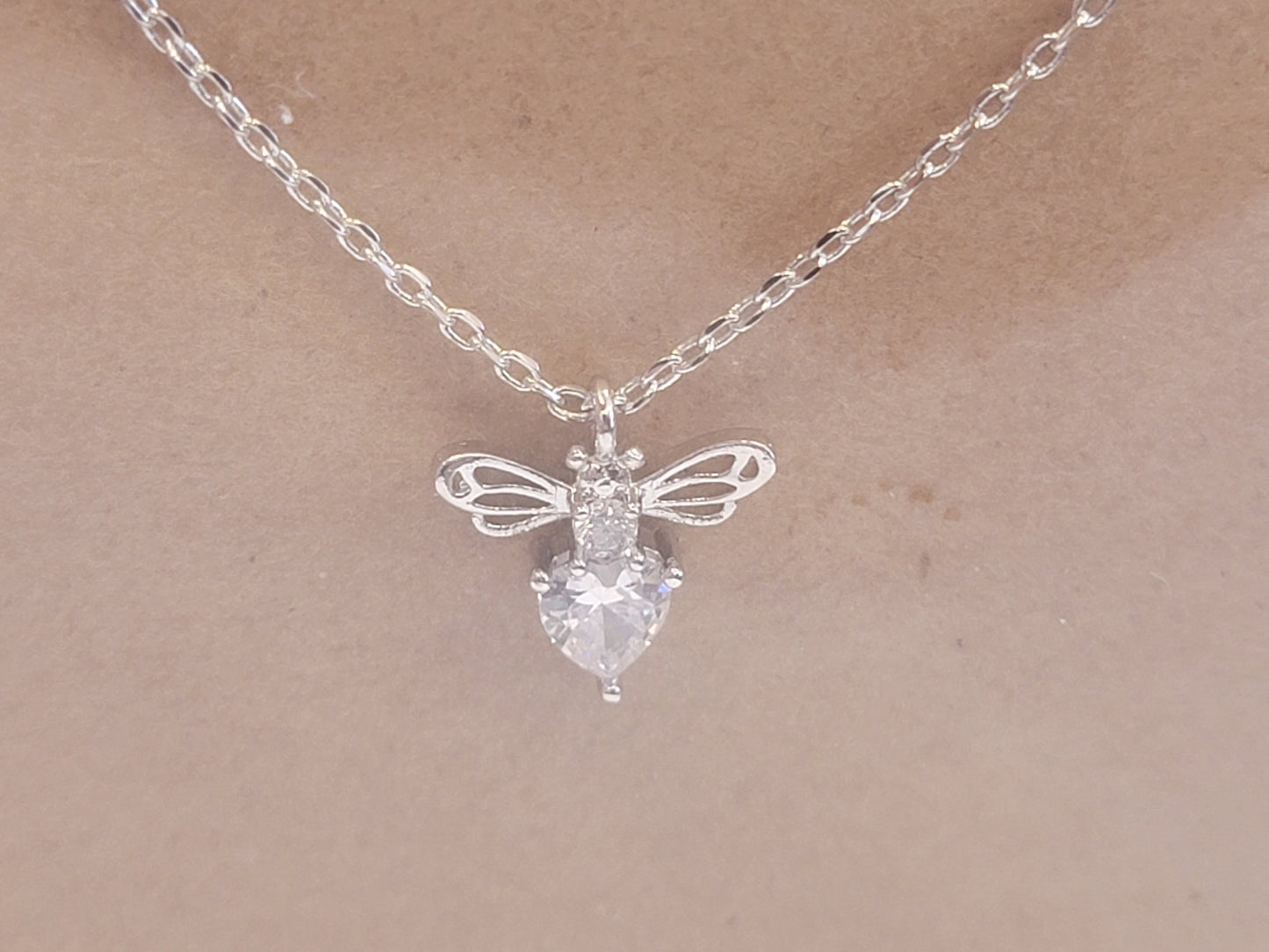 Silver Bee Diamond Necklace