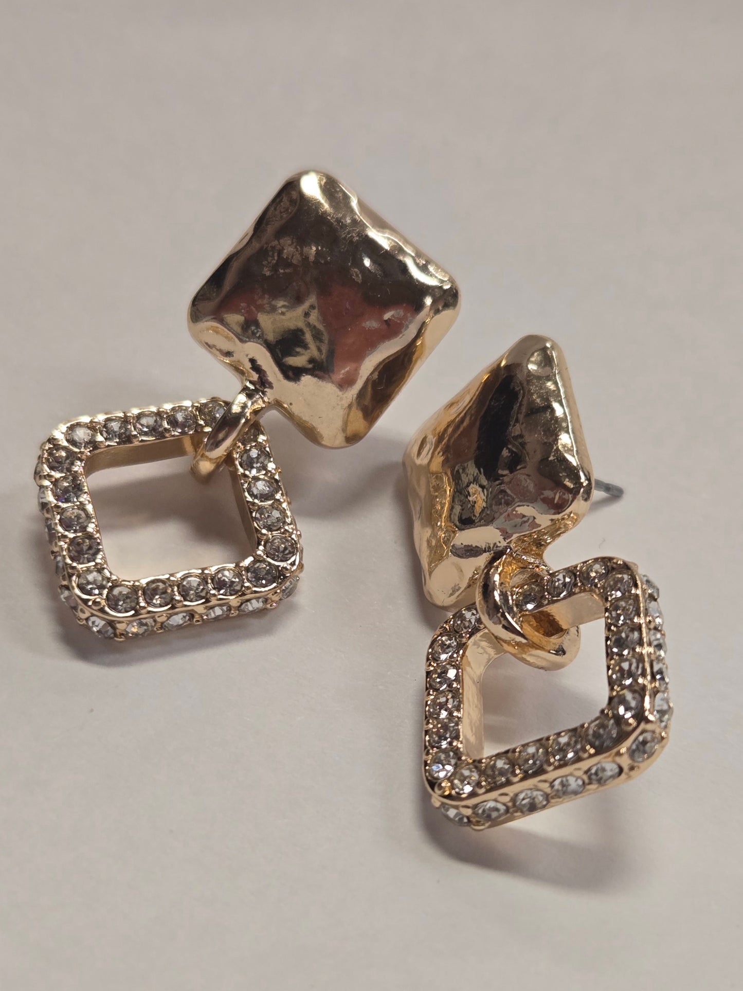 Gold Square Rhinestone Earrings