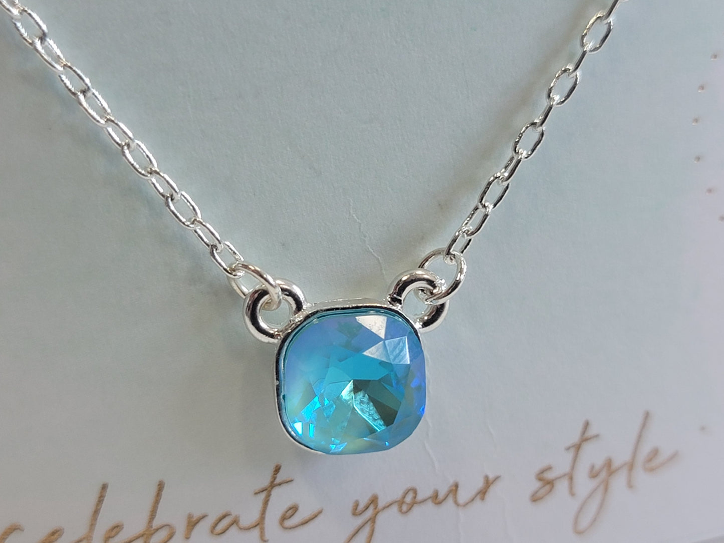 Blue Crystal Pendant Necklace