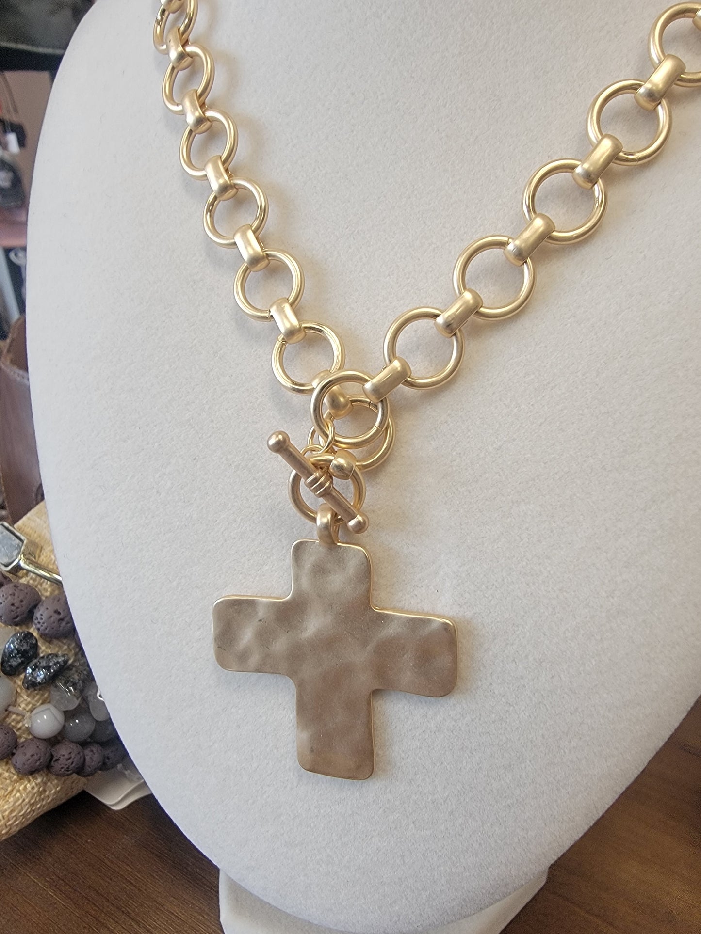 Chain Necklace with Hammered Cross Charm