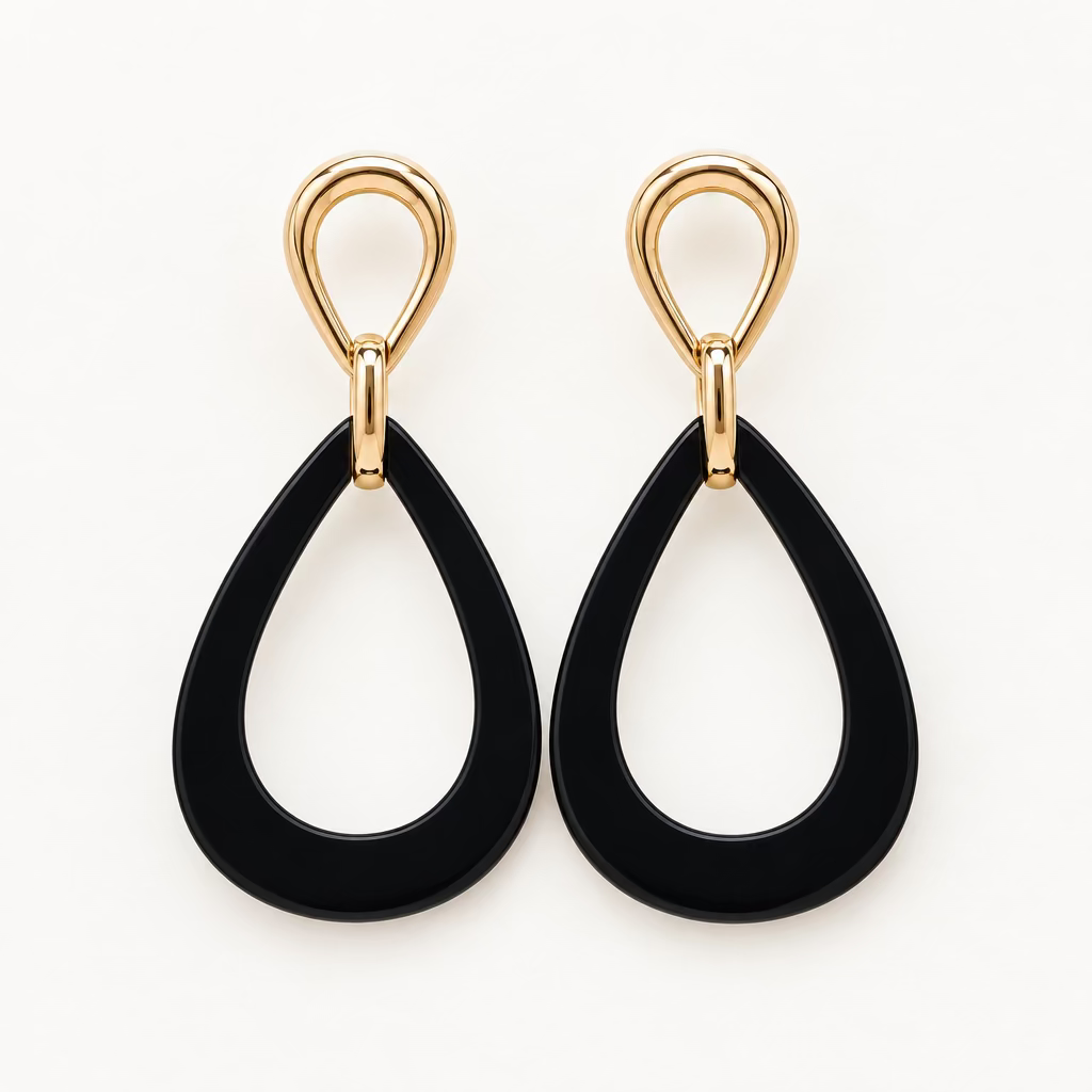 Black Resin Teardrop Earrings