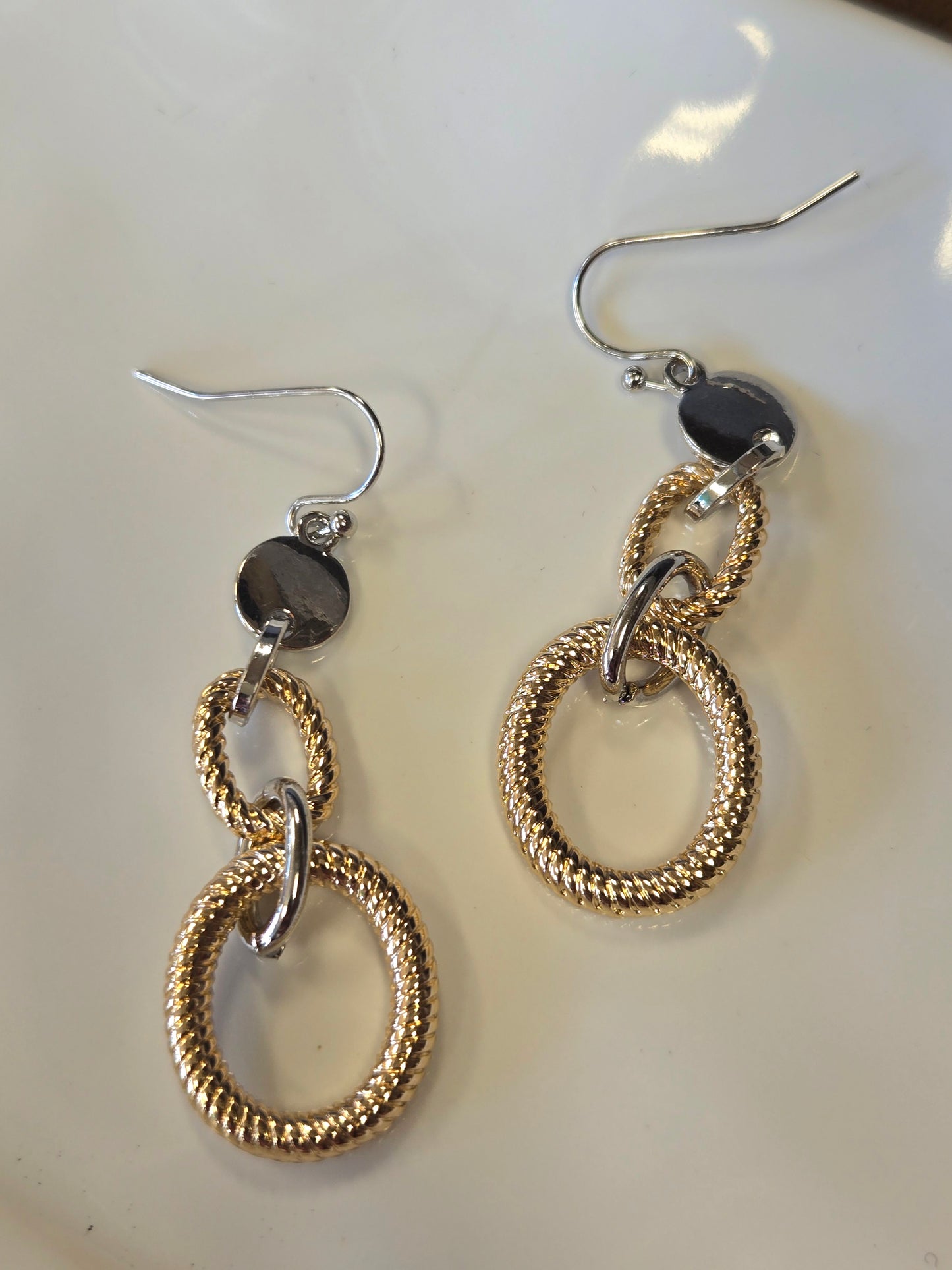 Coin With Textured 3 Drop Earring