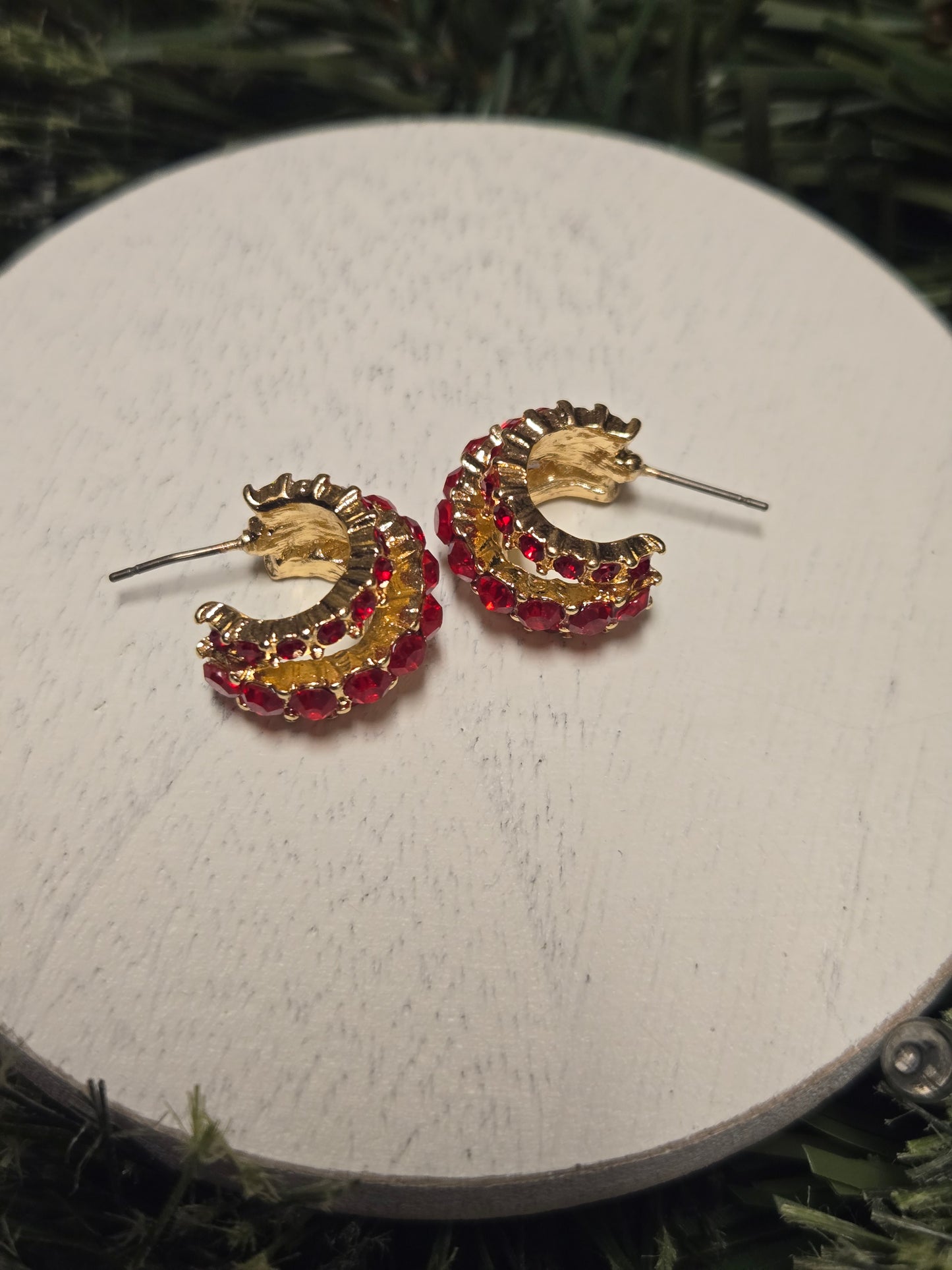 Red Rhinestone Hoop Earrings