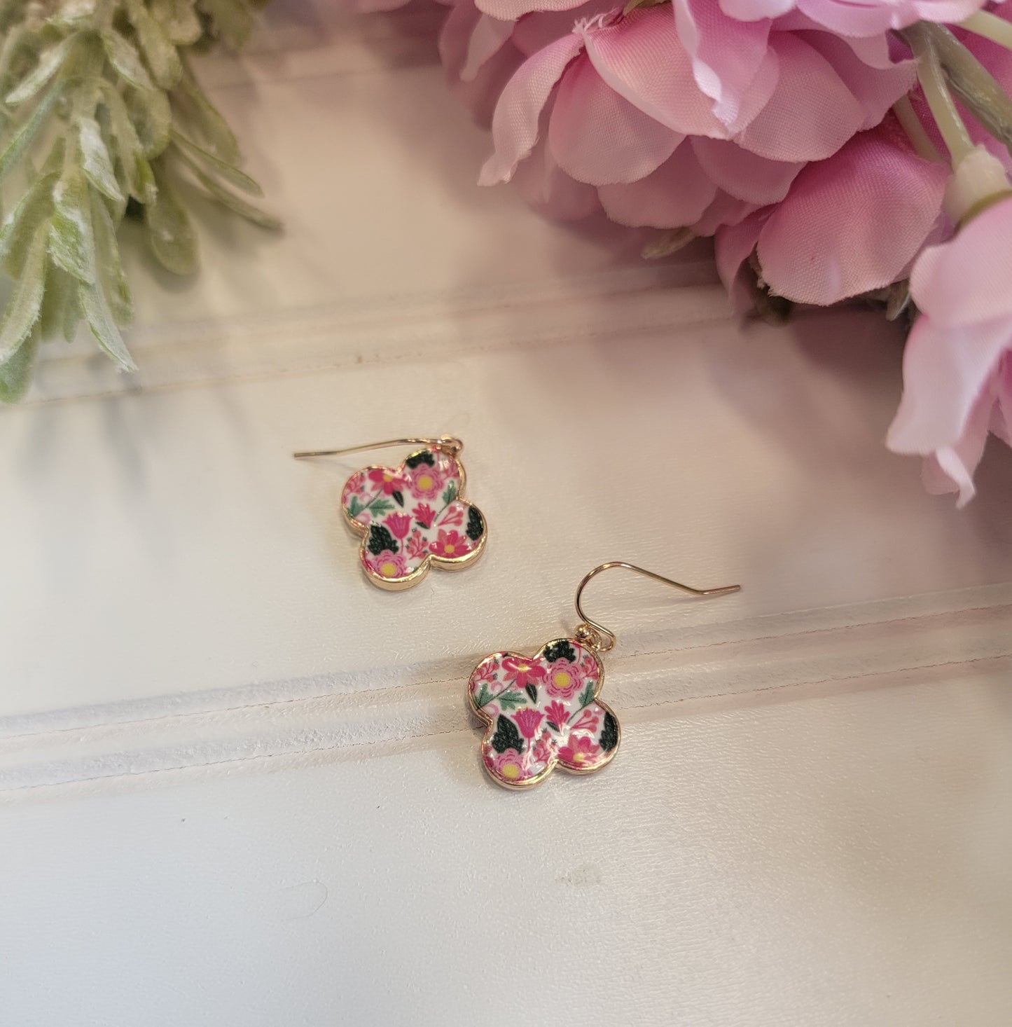 Pink Garden Clover Earrings