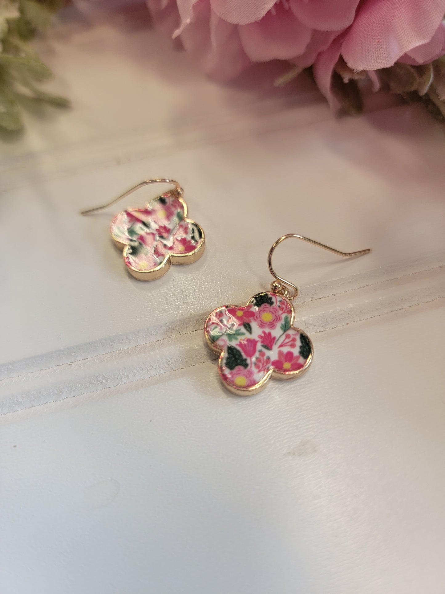 Pink Garden Clover Earrings