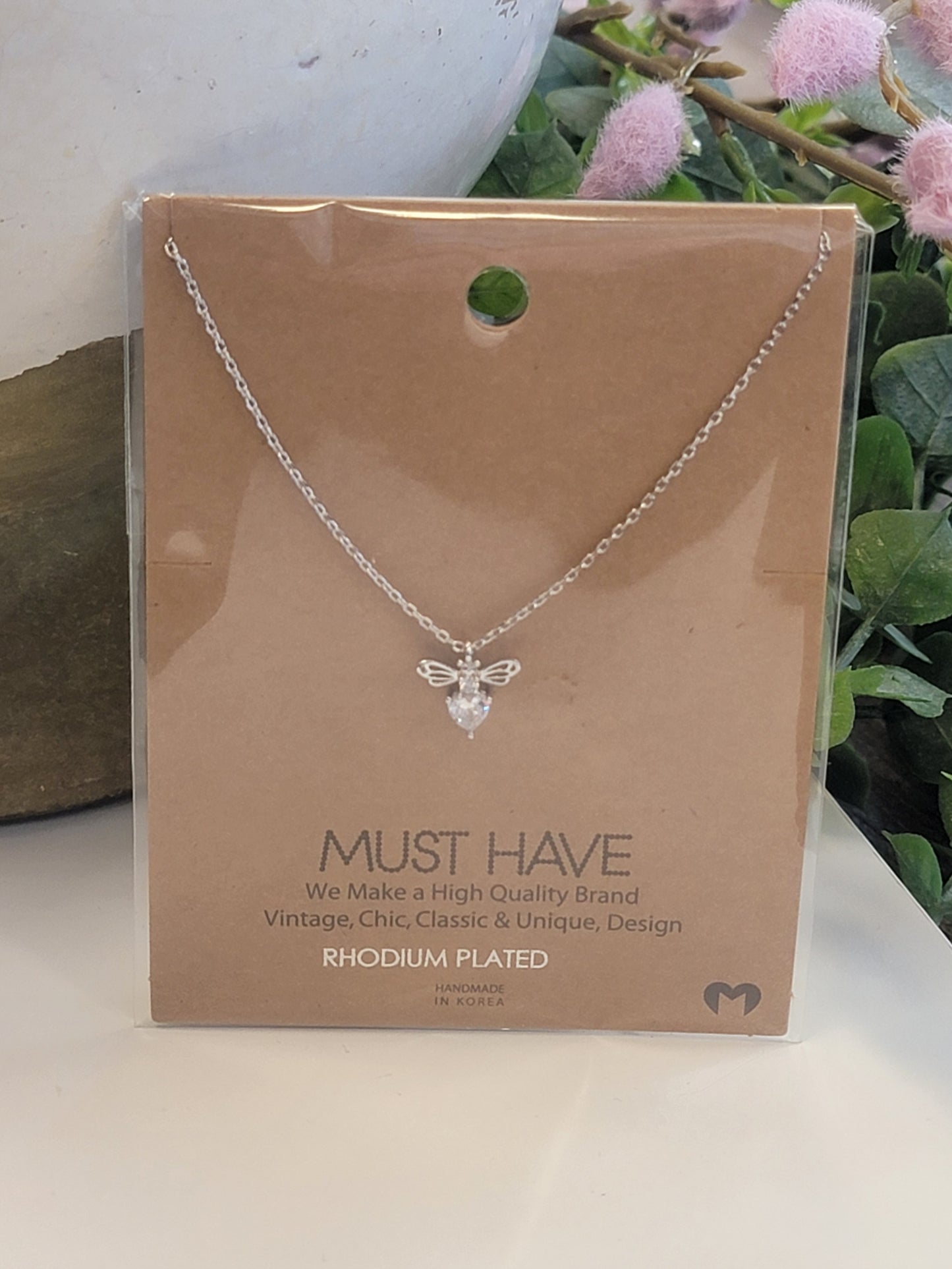 Silver Bee Diamond Necklace