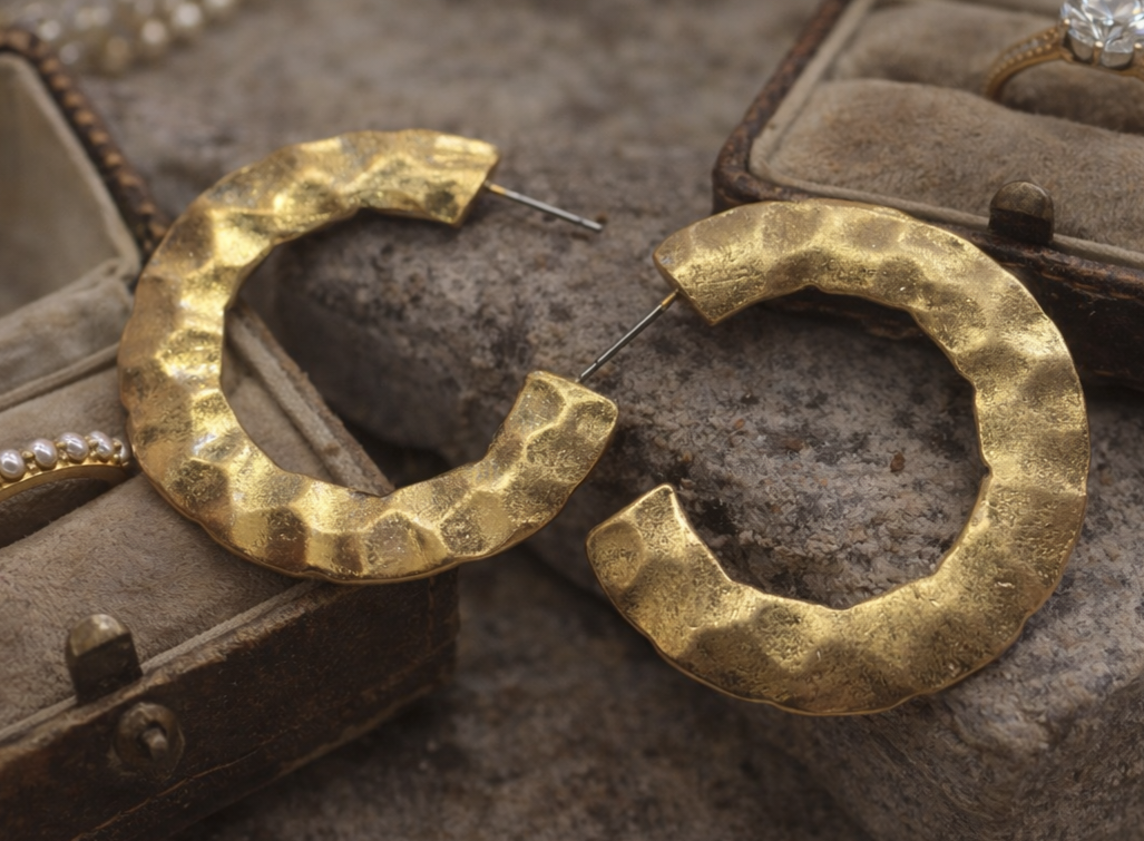 Hammered Gold Hoop Earrings