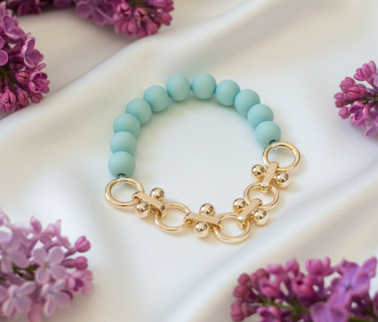 Mint Stretch Bracelet with Gold Chain