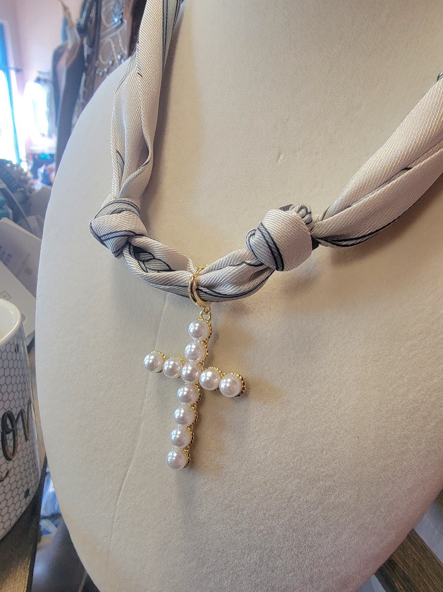 Black and White Knotted Scarf Necklace