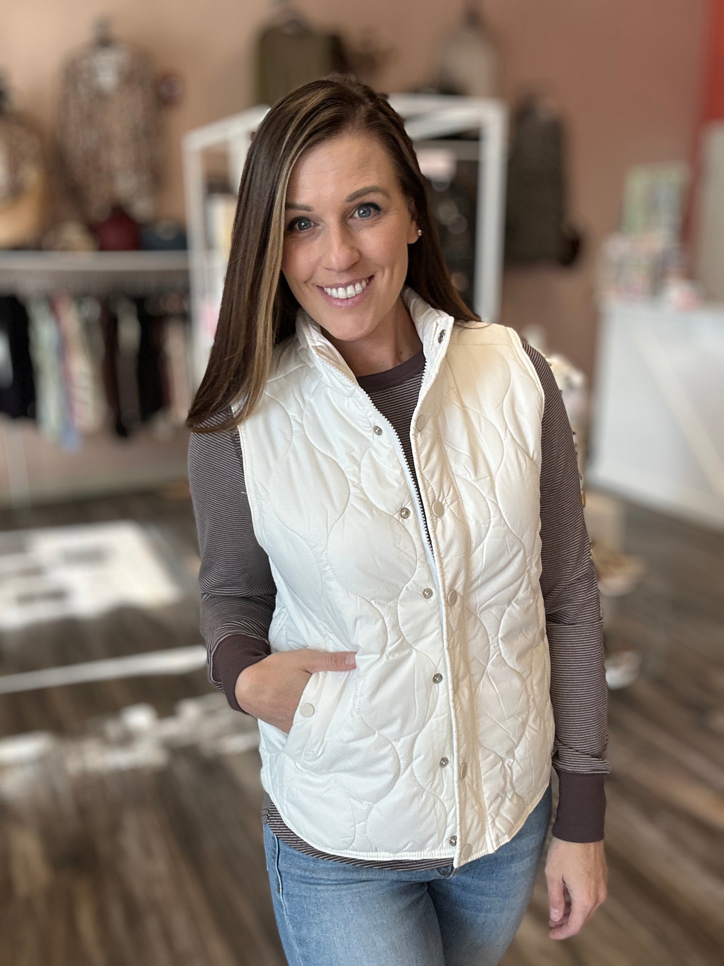 Ivory Quilted Puffer Vest